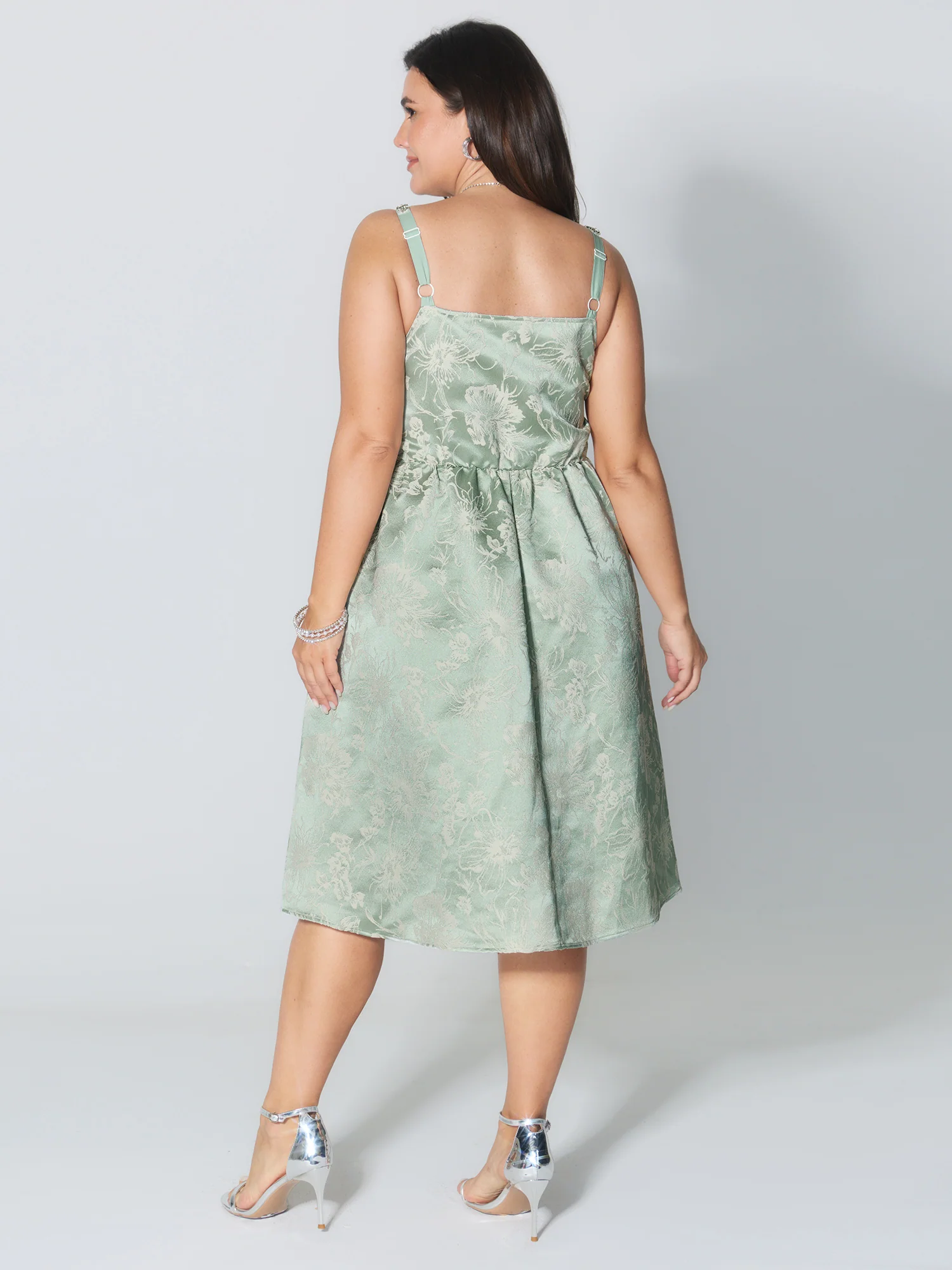 Floral Print Rhinestone Embellished Textured Midi Dress - Image 4