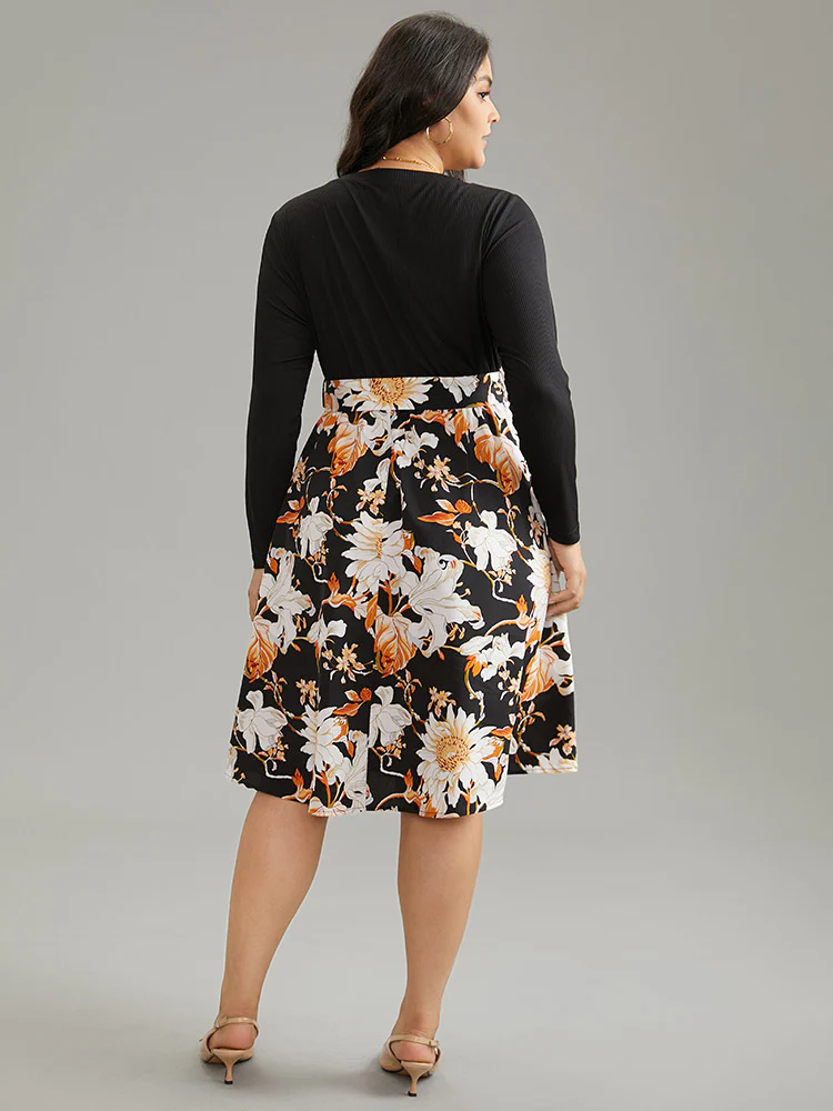 Floral Print Rib Knit Belted Dress - Image 2
