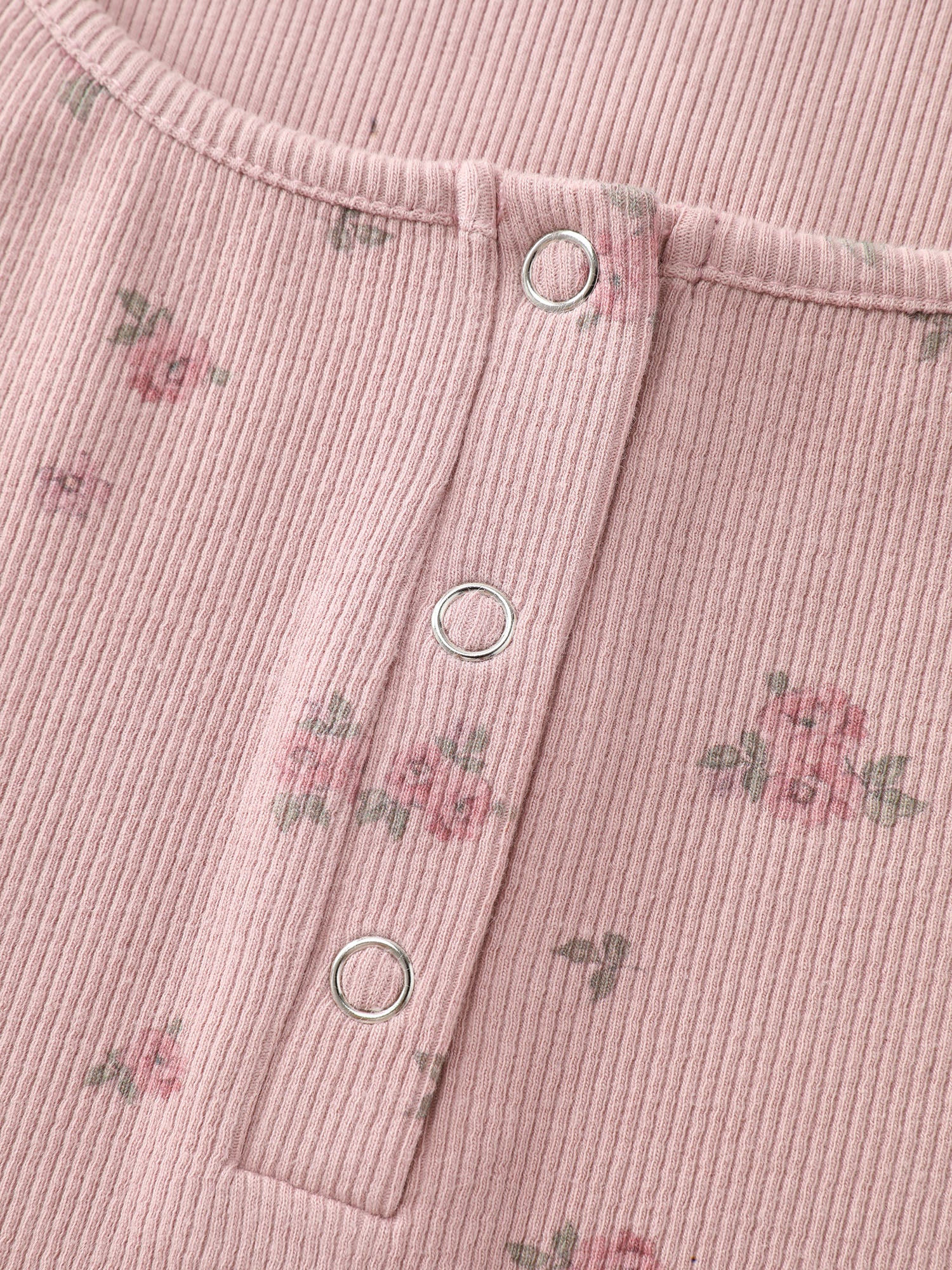 Floral Print Ribbed Button Lounge Top - Image 5