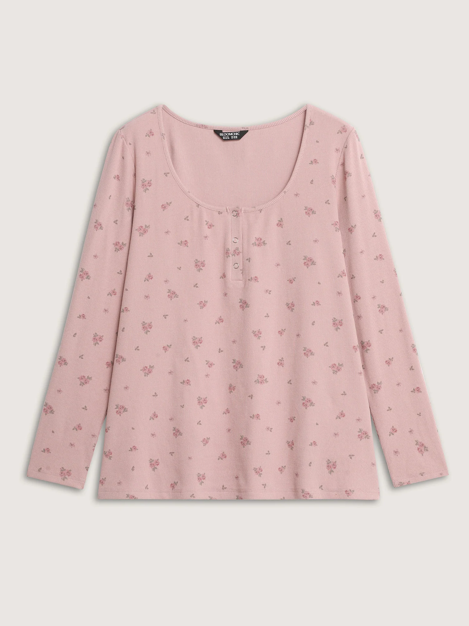 Floral Print Ribbed Button Lounge Top - Image 7