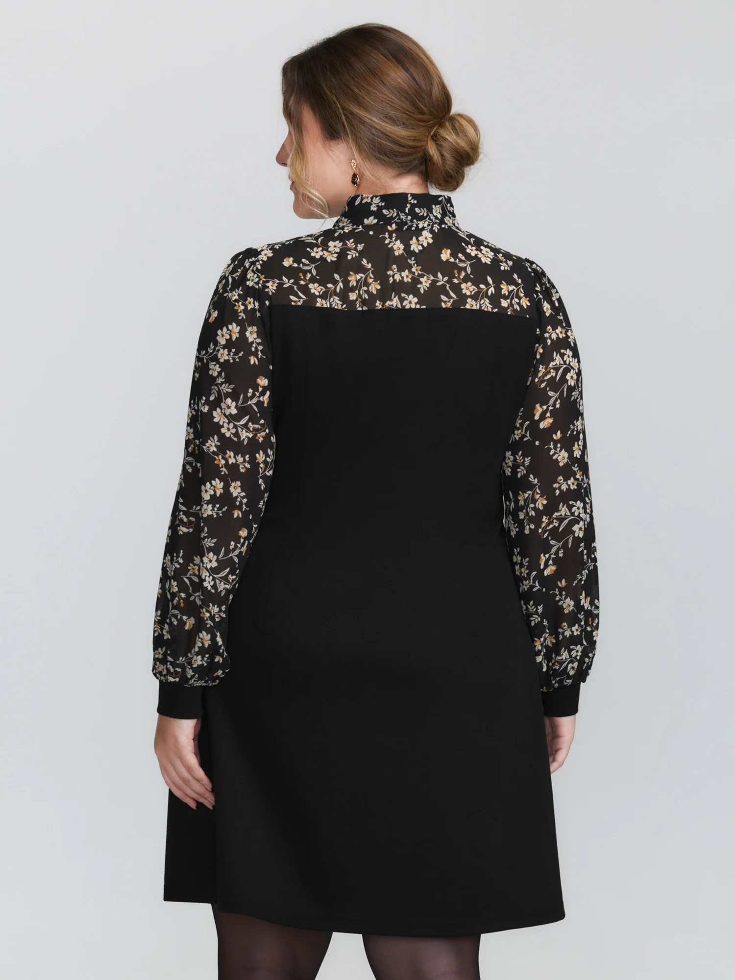 Floral Print Ribbon Neck-Tie Knee Dress - Image 4
