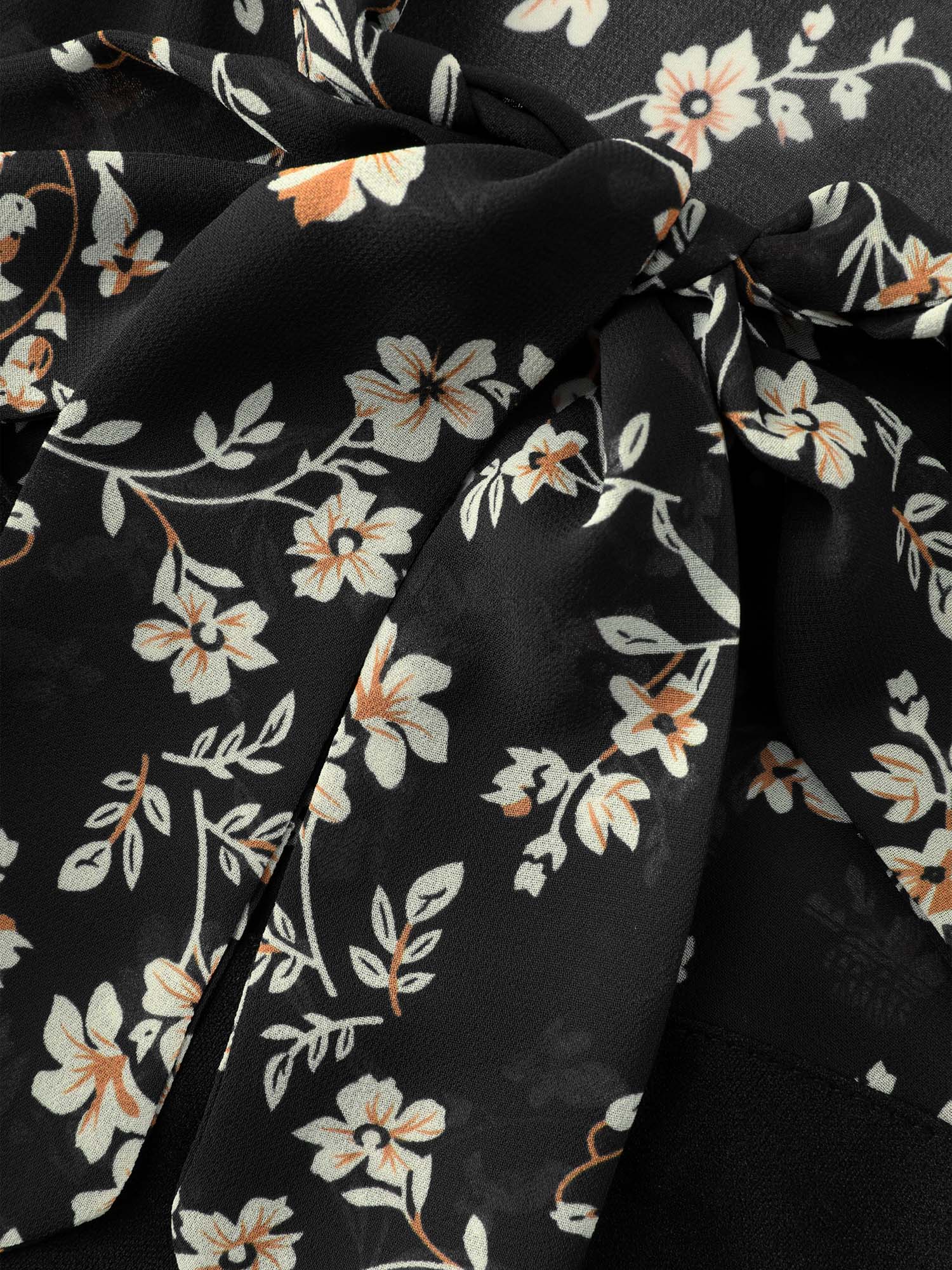 Floral Print Ribbon Neck-Tie Knee Dress - Image 6