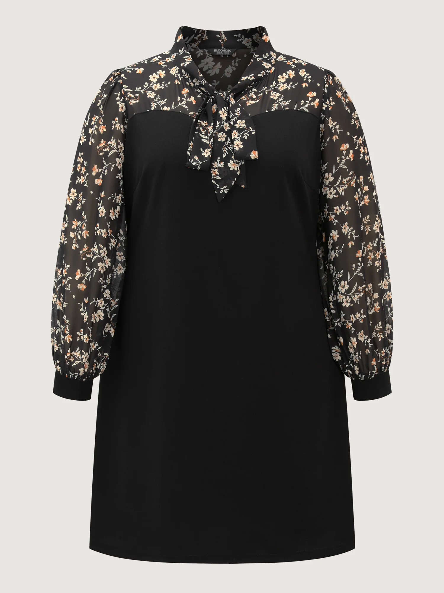 Floral Print Ribbon Neck-Tie Knee Dress - Image 7