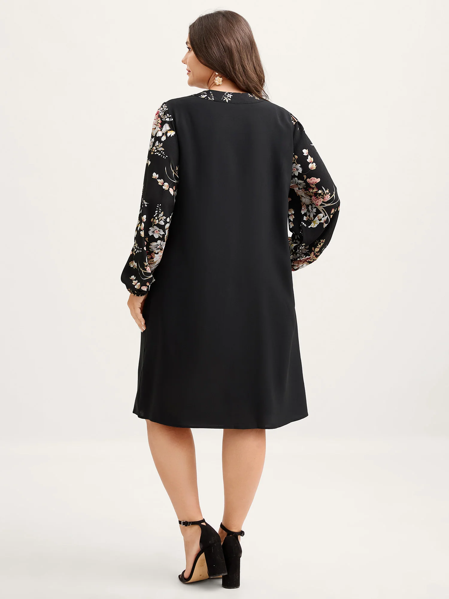 Floral Print Ribbon-Tie Neck Midi Dress - Image 4