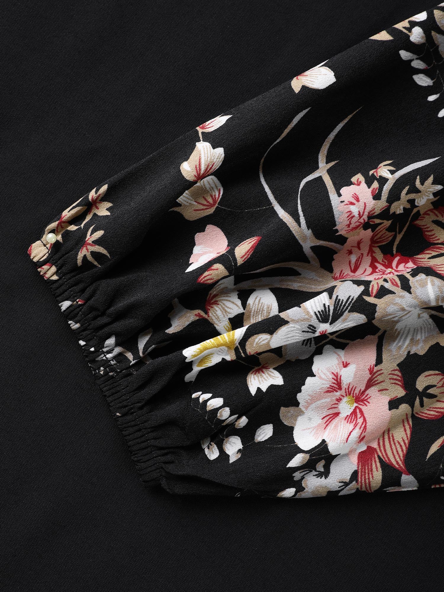 Floral Print Ribbon-Tie Neck Midi Dress - Image 6