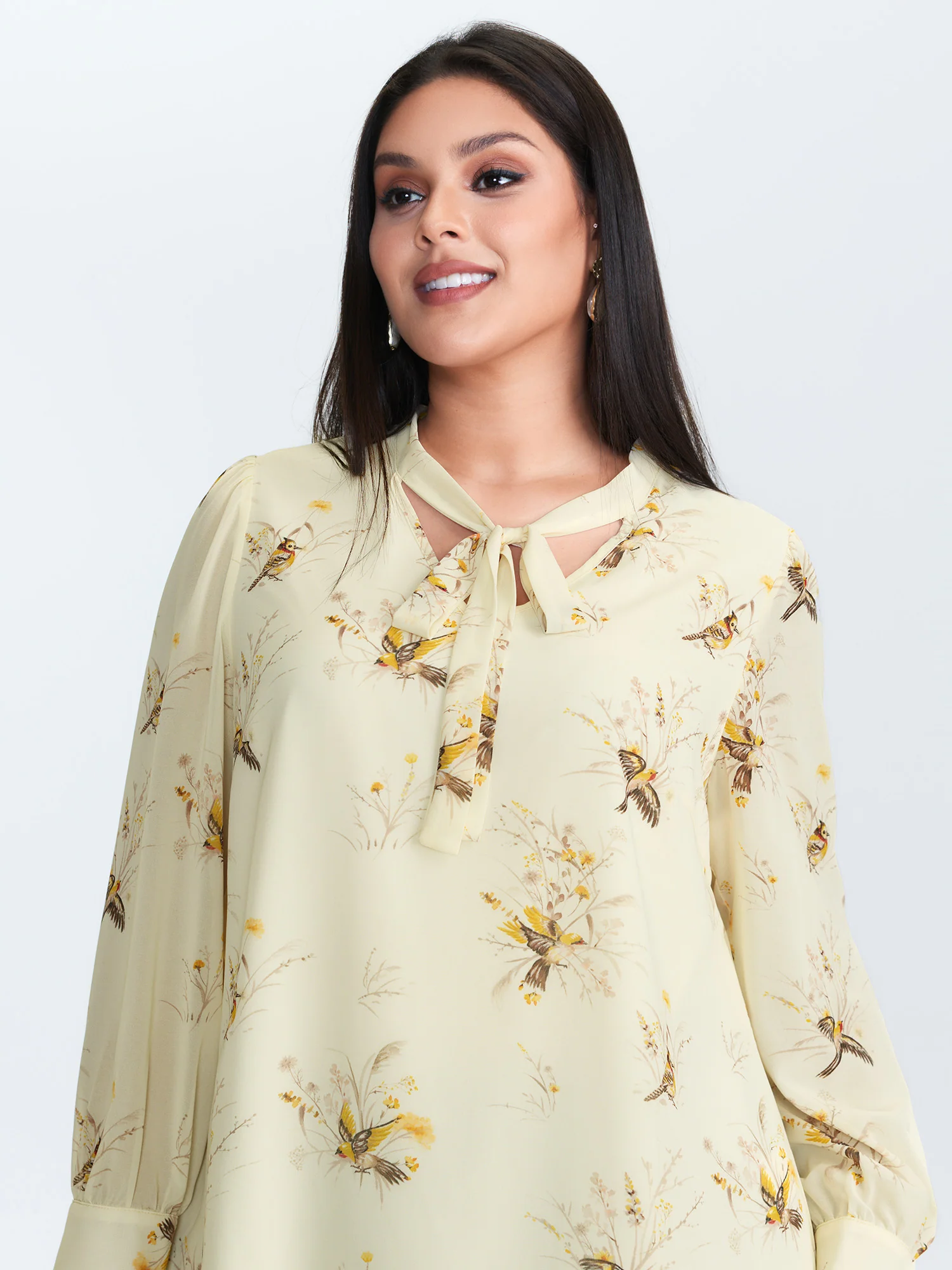 Floral Print Ribbon-Tie Neckline Blouse - Image 2