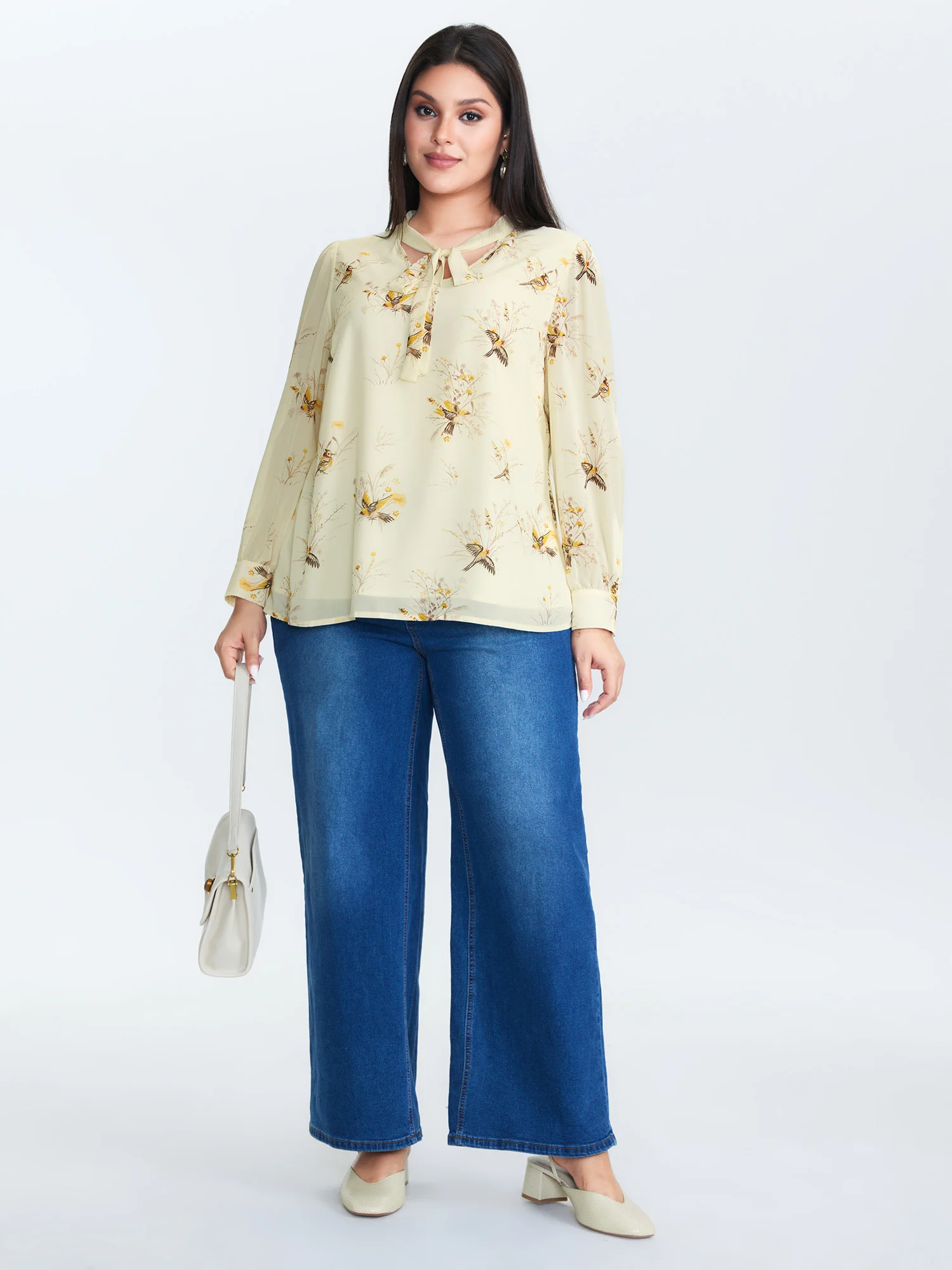 Floral Print Ribbon-Tie Neckline Blouse - Image 3