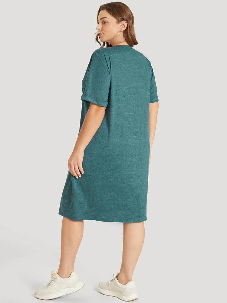 Floral Print Roll Sleeve Pocket V Neck Dress - Image 3