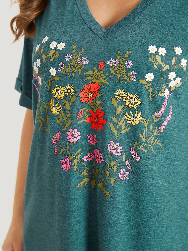 Floral Print Roll Sleeve Pocket V Neck Dress - Image 6