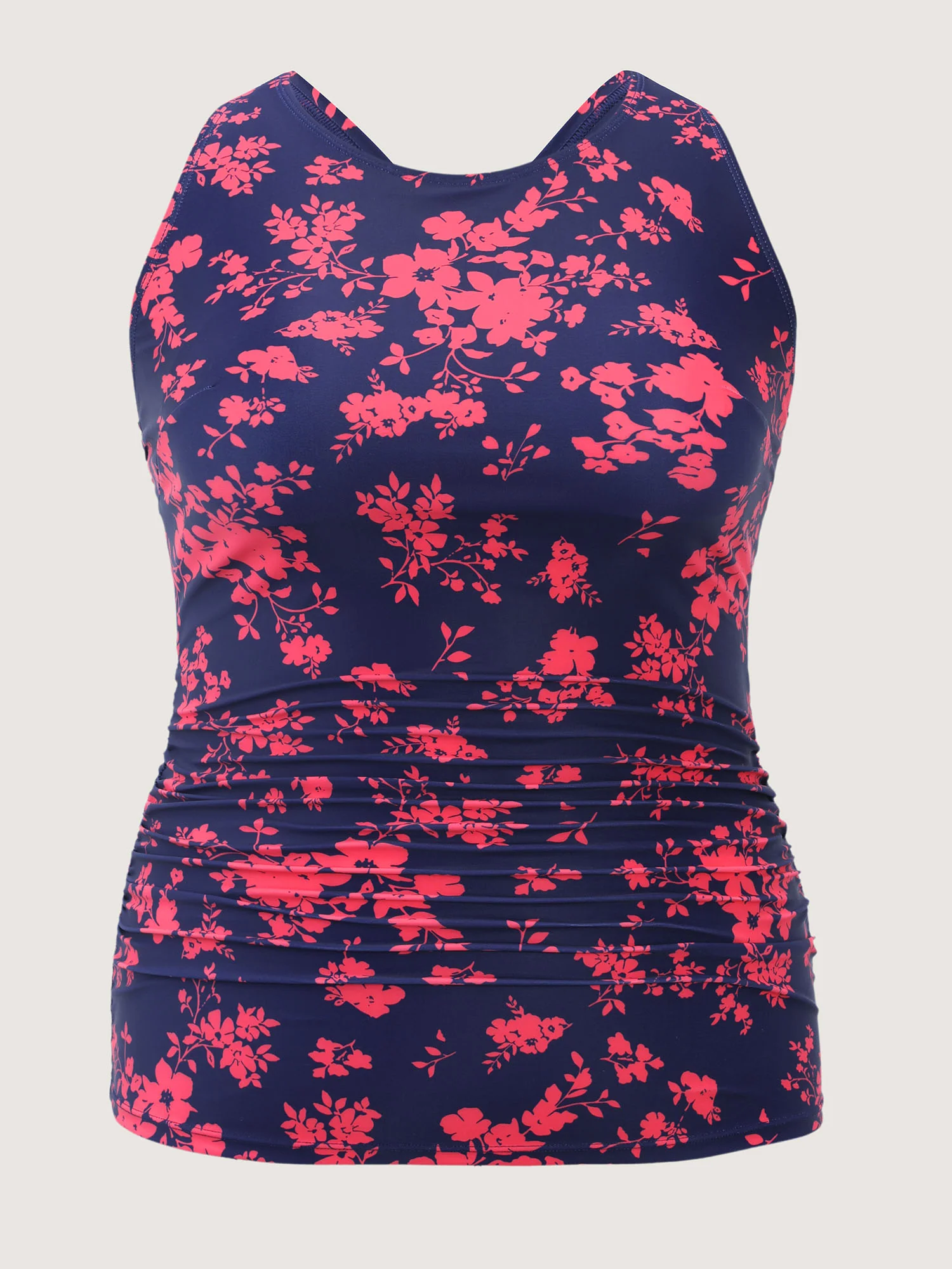 Floral Print Round Neck Shirred Swim Top - Image 8
