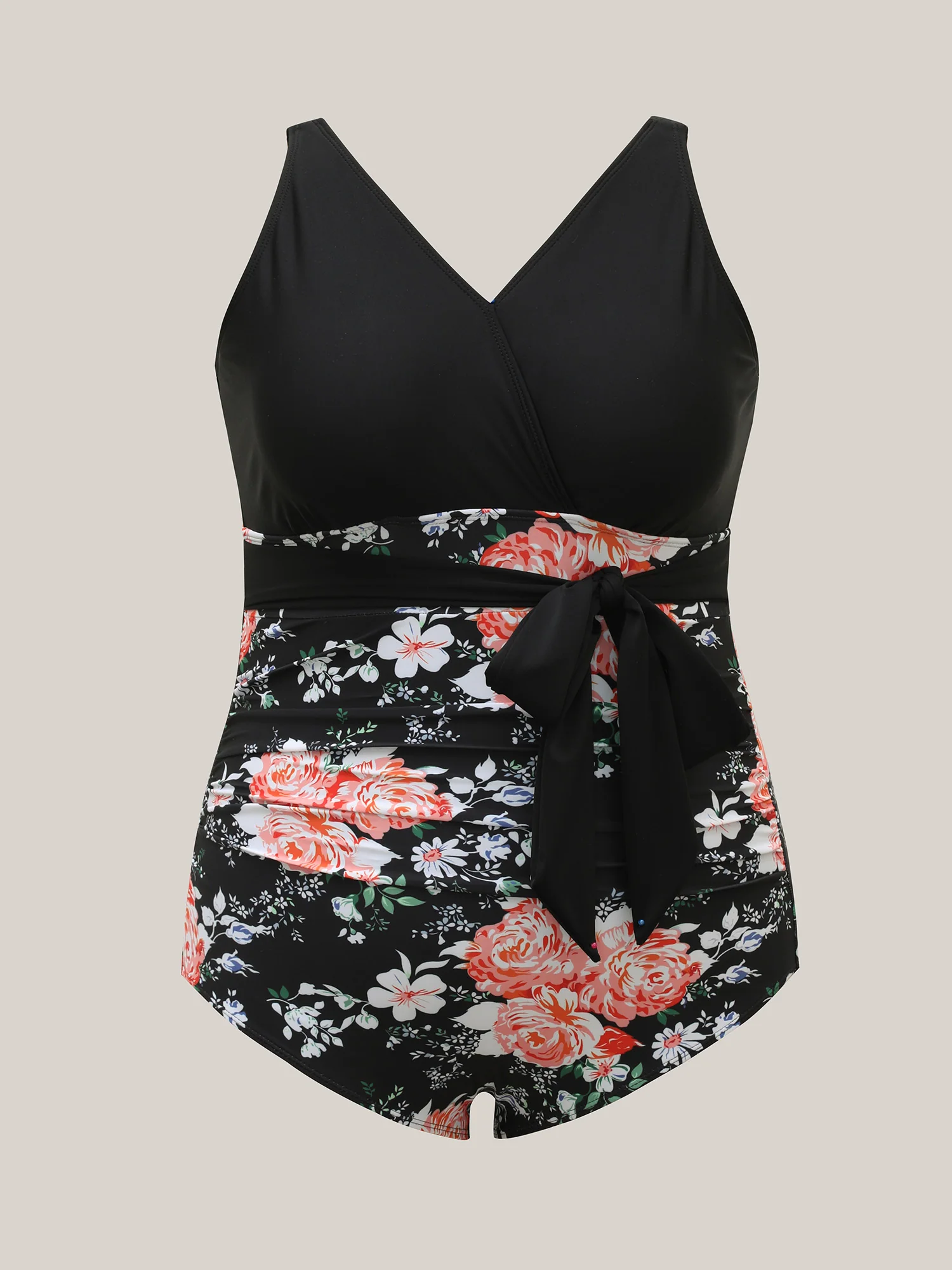 Floral Print Ruched Belted One-Piece Swimsuit - Image 5