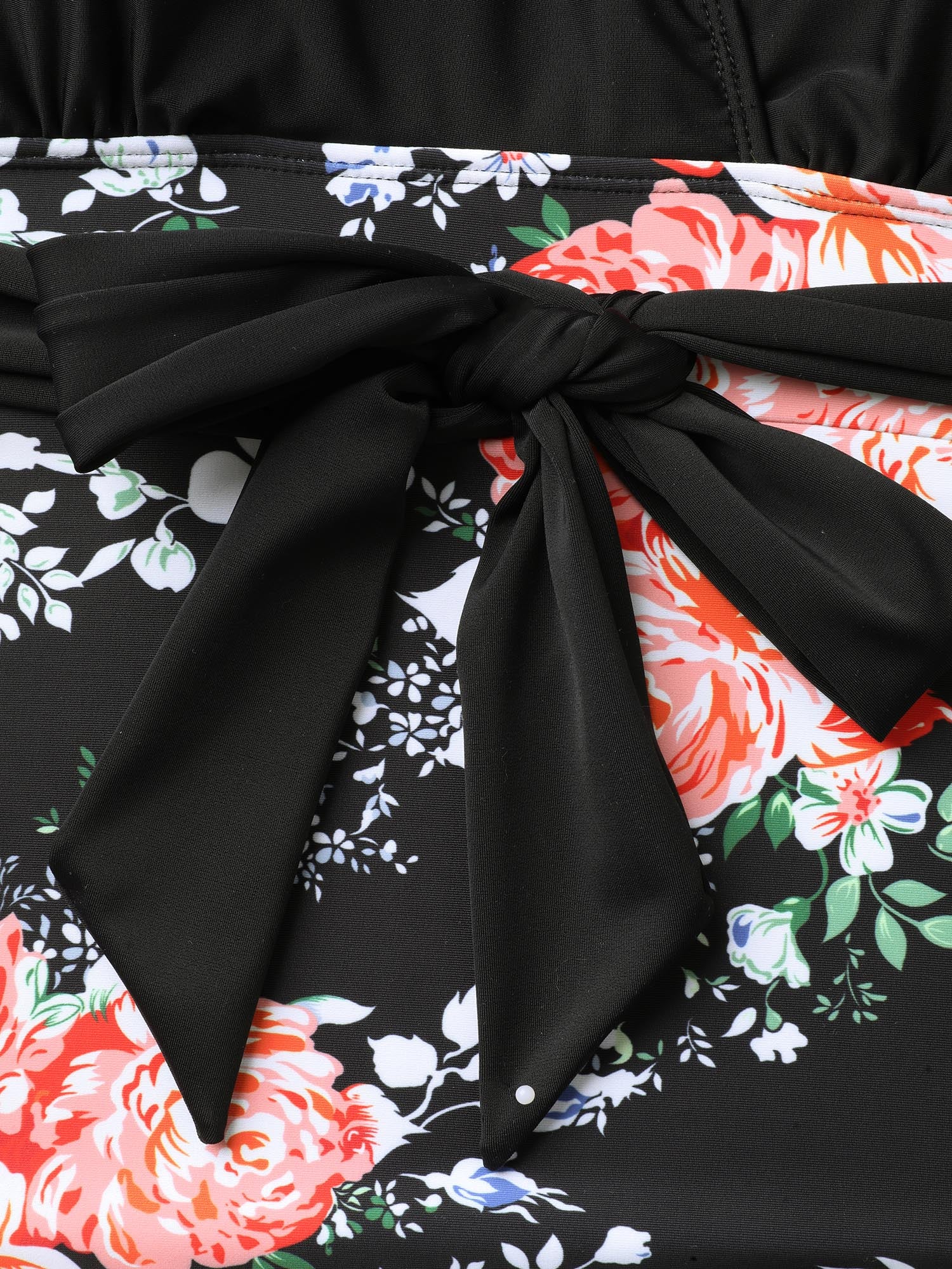 Floral Print Ruched Belted One-Piece Swimsuit - Image 6