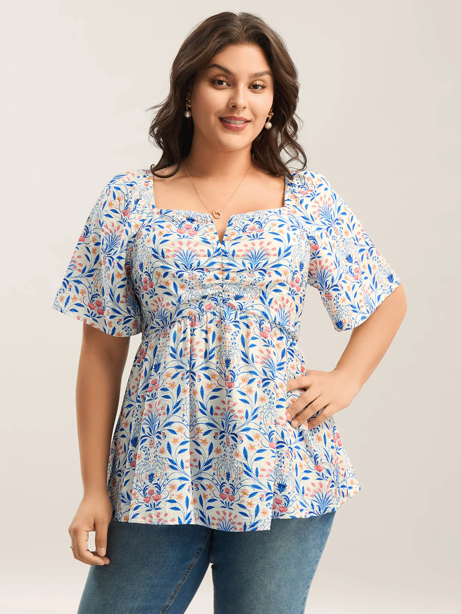 Floral Print Ruched Bodice Blouse - Image 2