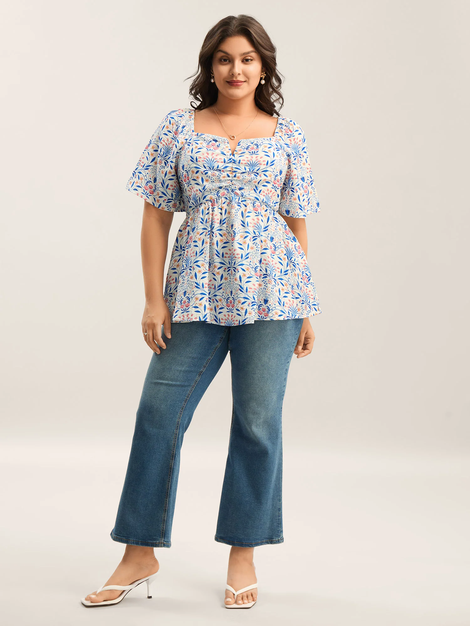 Floral Print Ruched Bodice Blouse - Image 3