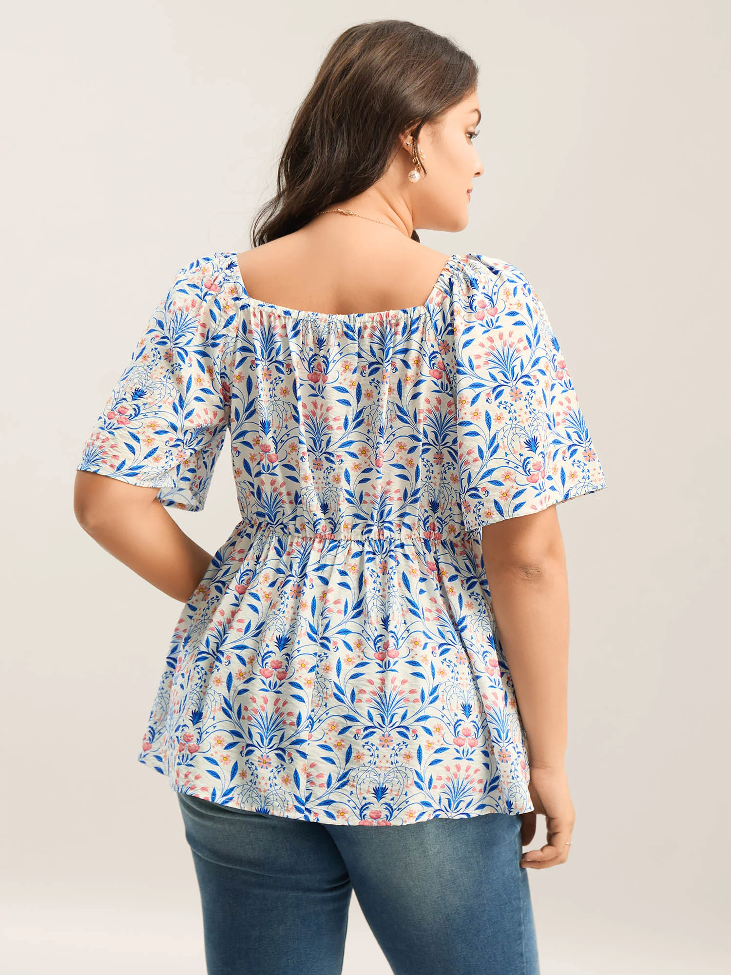 Floral Print Ruched Bodice Blouse - Image 4