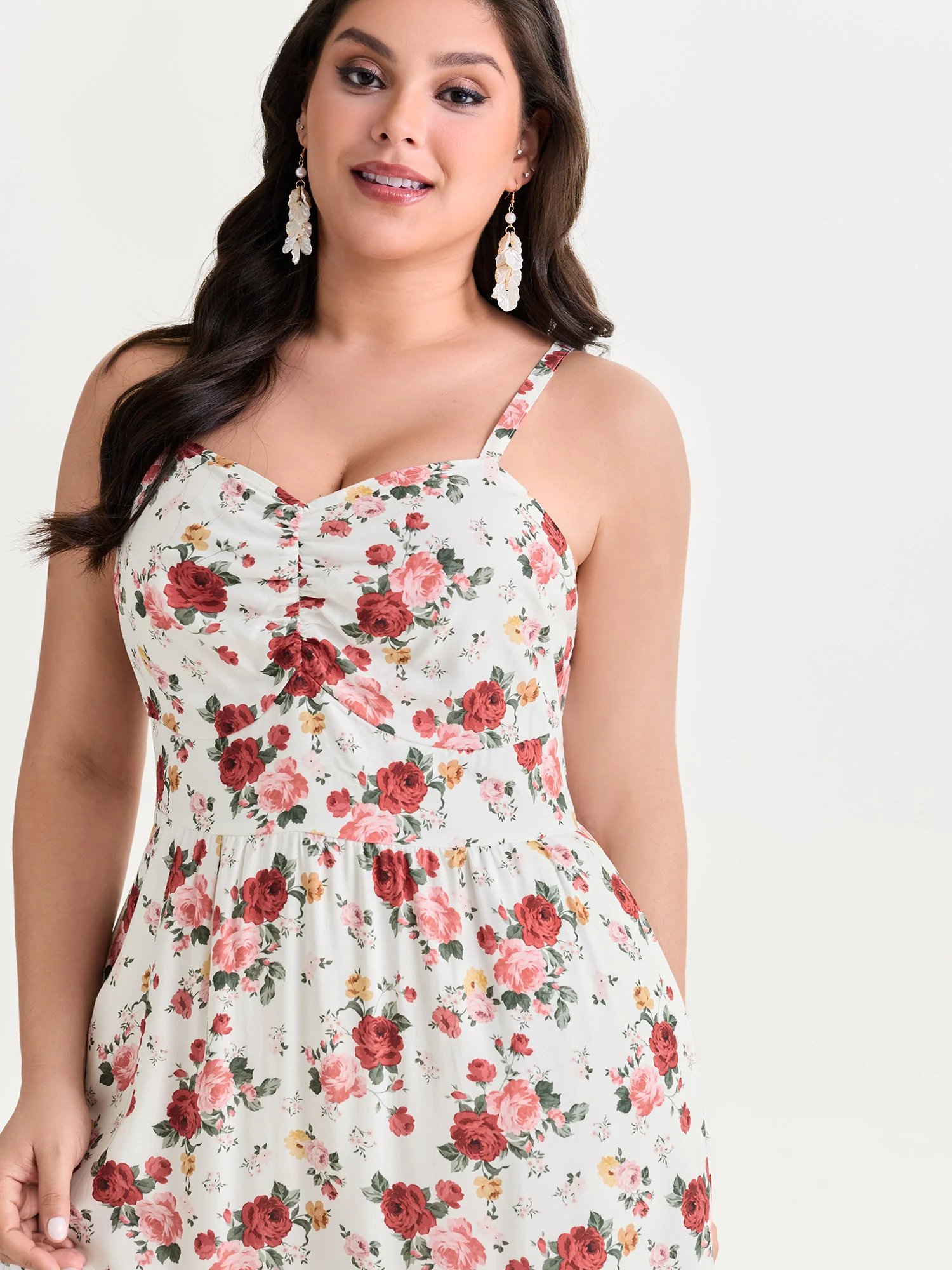 Floral Print Ruched Bodice Bowknot Maxi Dress - Image 2