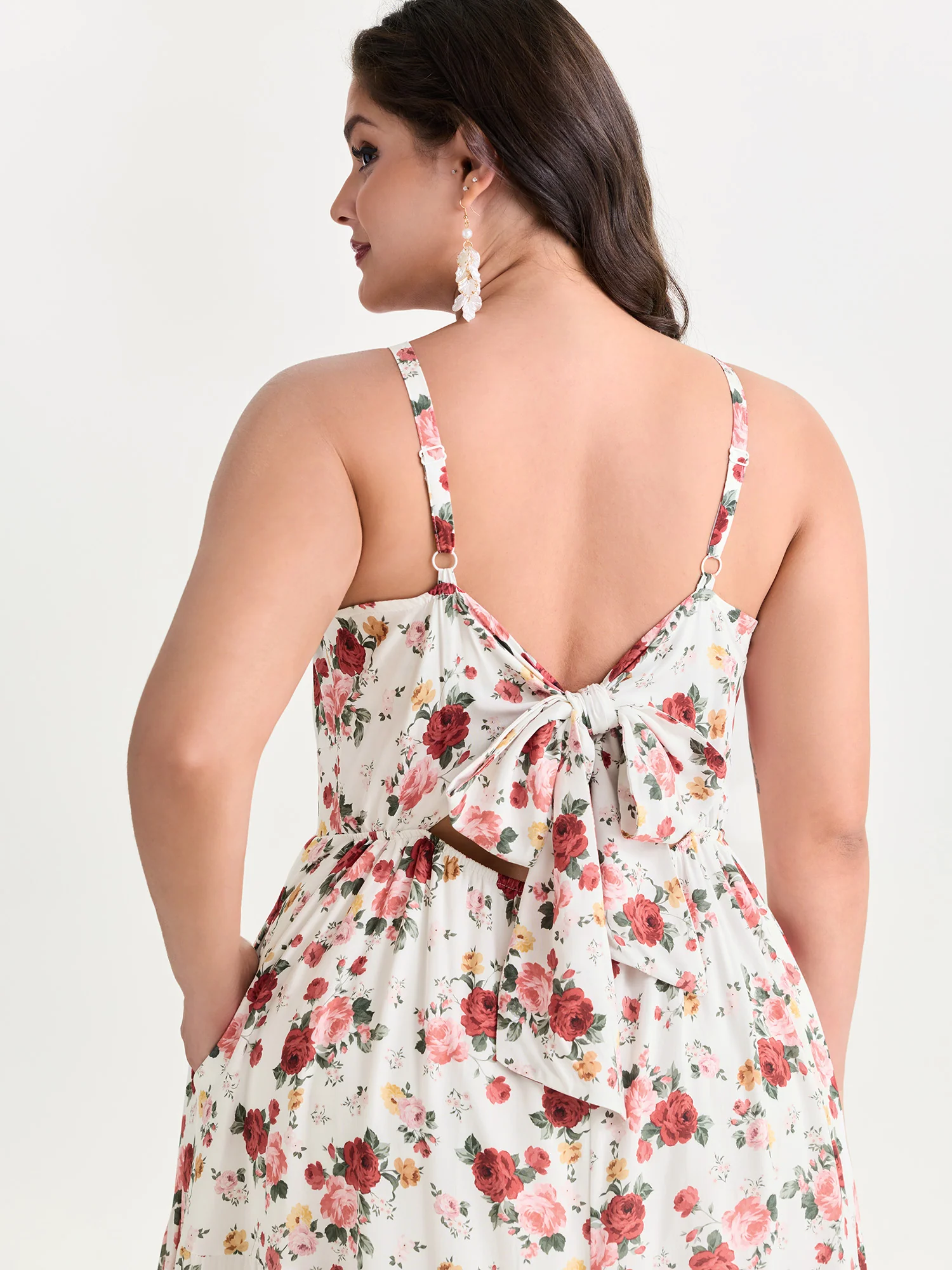 Floral Print Ruched Bodice Bowknot Maxi Dress - Image 3