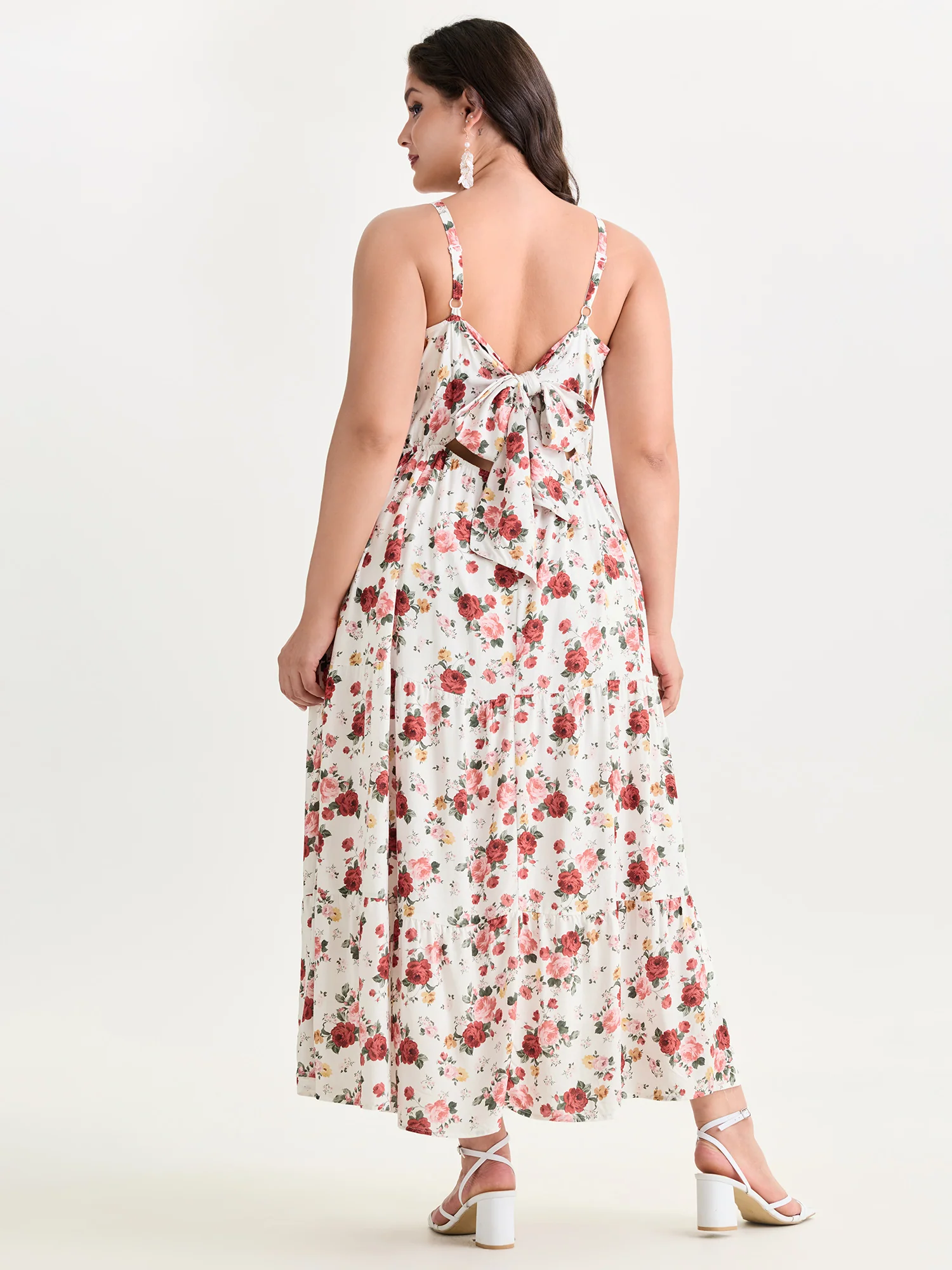 Floral Print Ruched Bodice Bowknot Maxi Dress - Image 4
