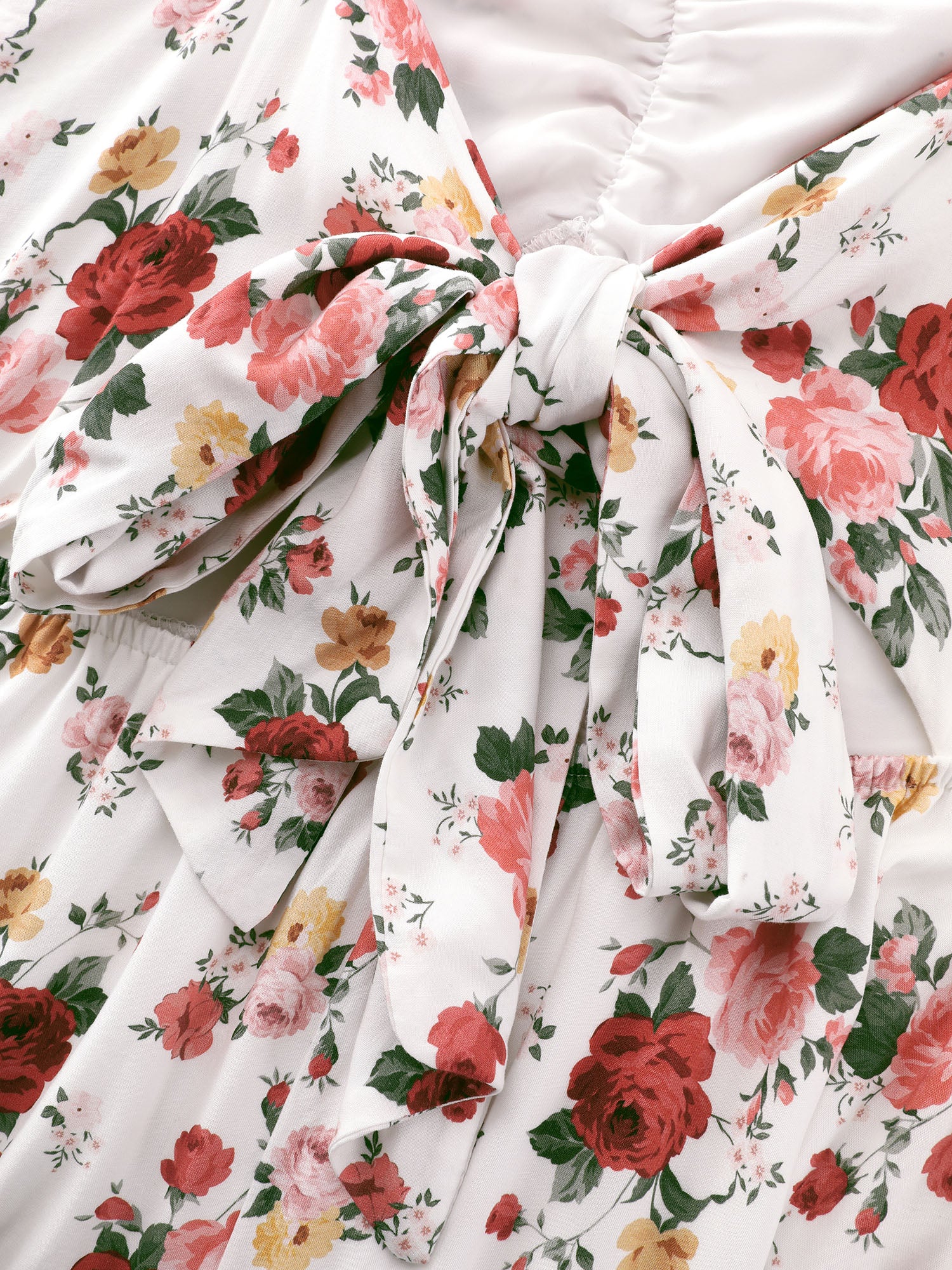 Floral Print Ruched Bodice Bowknot Maxi Dress - Image 6