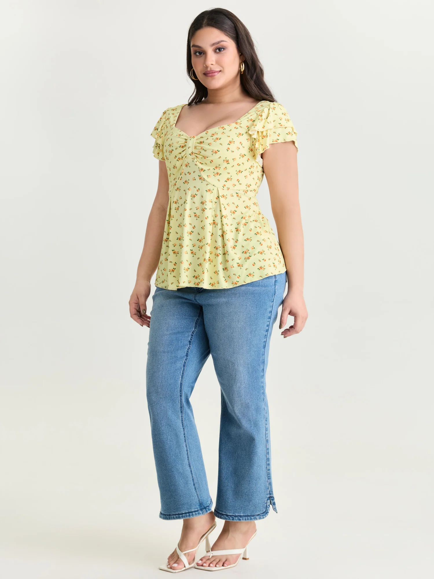 Floral Print Ruched Bodice Knit Top - Image 3