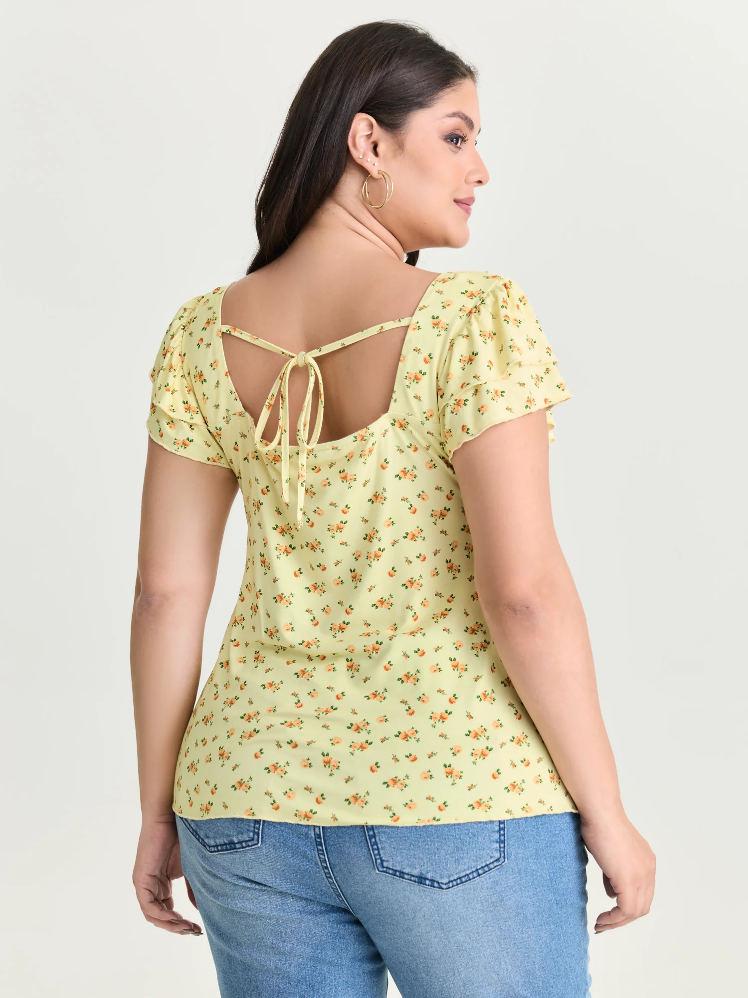 Floral Print Ruched Bodice Knit Top - Image 4