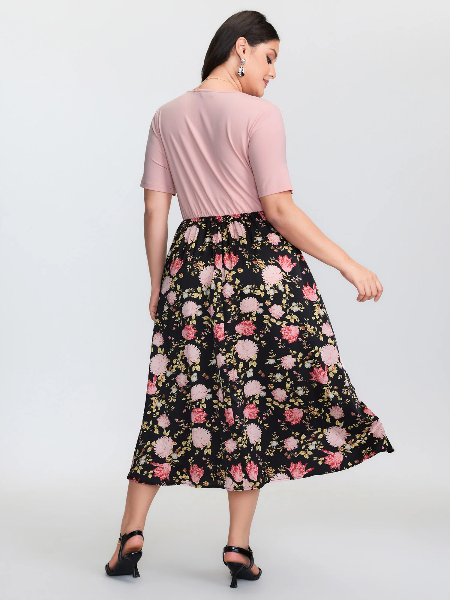 Floral Print Ruched Bodice Midi Dress - Image 5