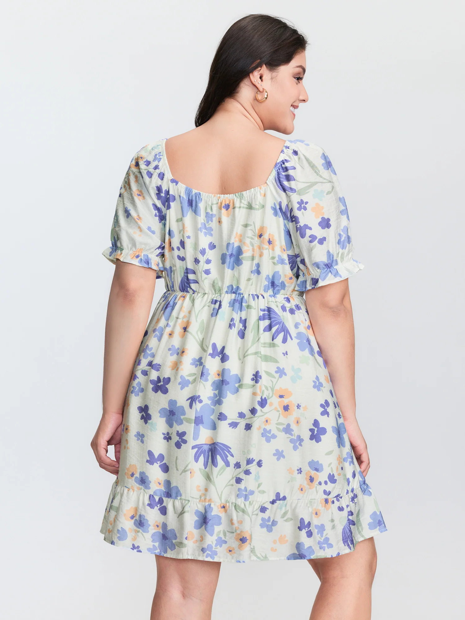Floral Print Ruched Bodice Ruffled Short Dress - Image 4