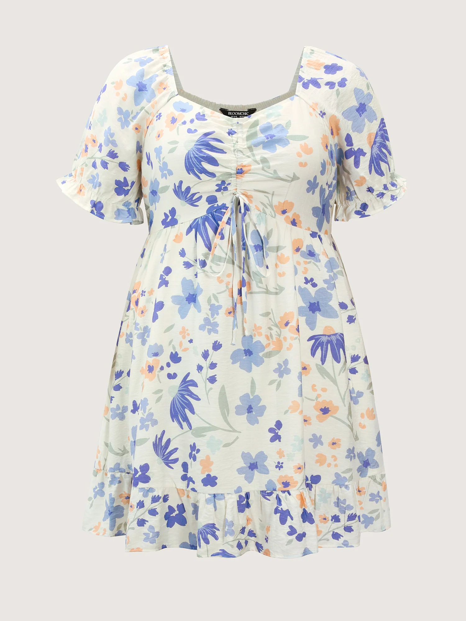 Floral Print Ruched Bodice Ruffled Short Dress - Image 7