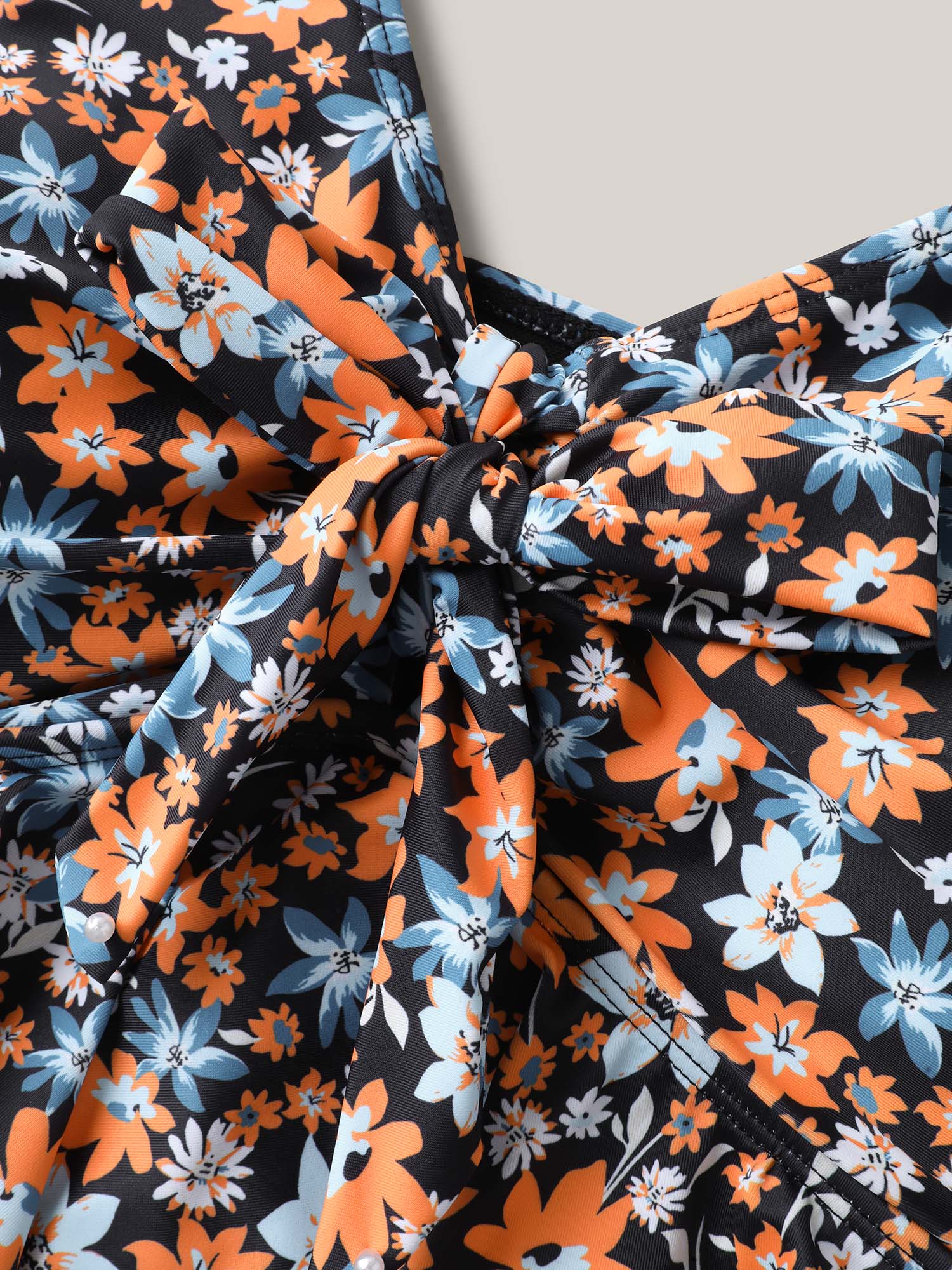 Floral Print Ruched Bow Tie One-Piece Swimsuit - Image 5