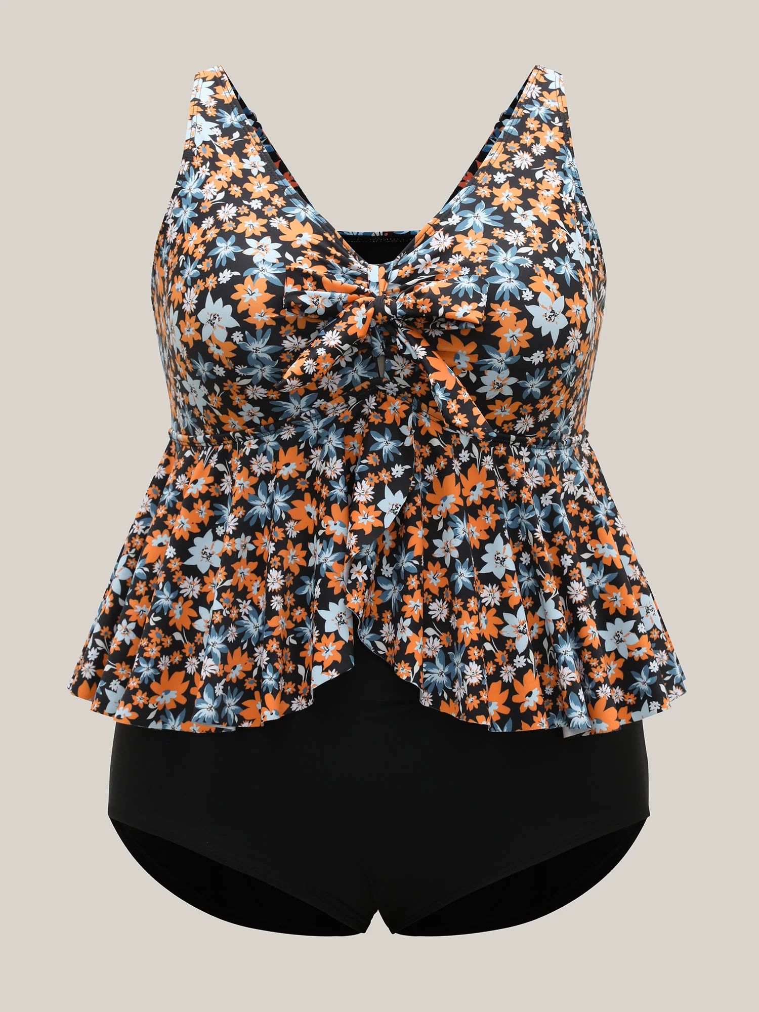 Floral Print Ruched Bow Tie One-Piece Swimsuit - Image 7