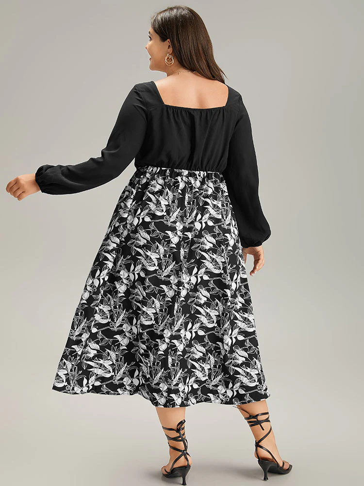 Floral Print Ruched Bowknot Patchwork Dress - Image 3