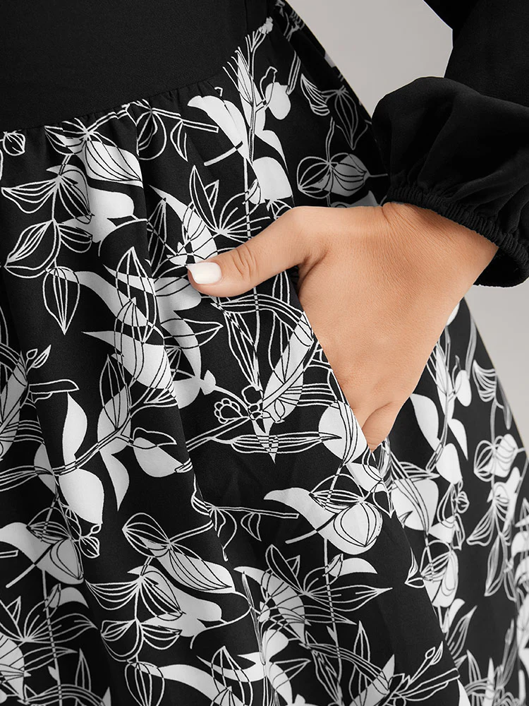 Floral Print Ruched Bowknot Patchwork Dress - Image 7