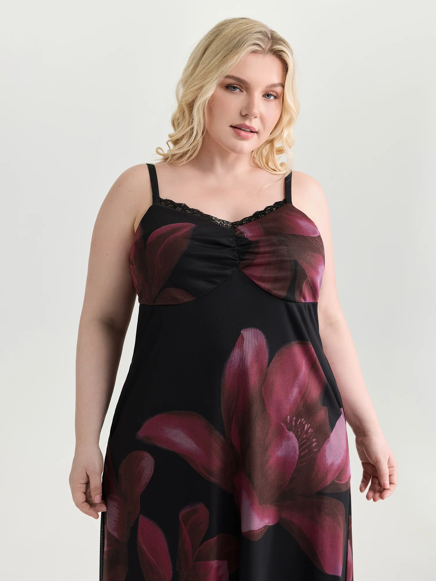 Floral Print Ruched Cami Midi Dress - Image 2
