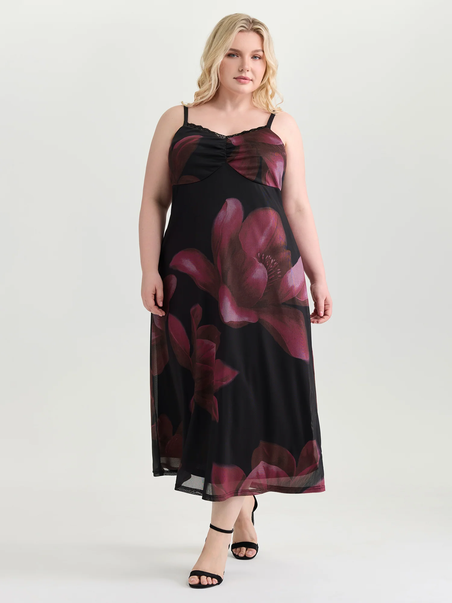 Floral Print Ruched Cami Midi Dress - Image 3