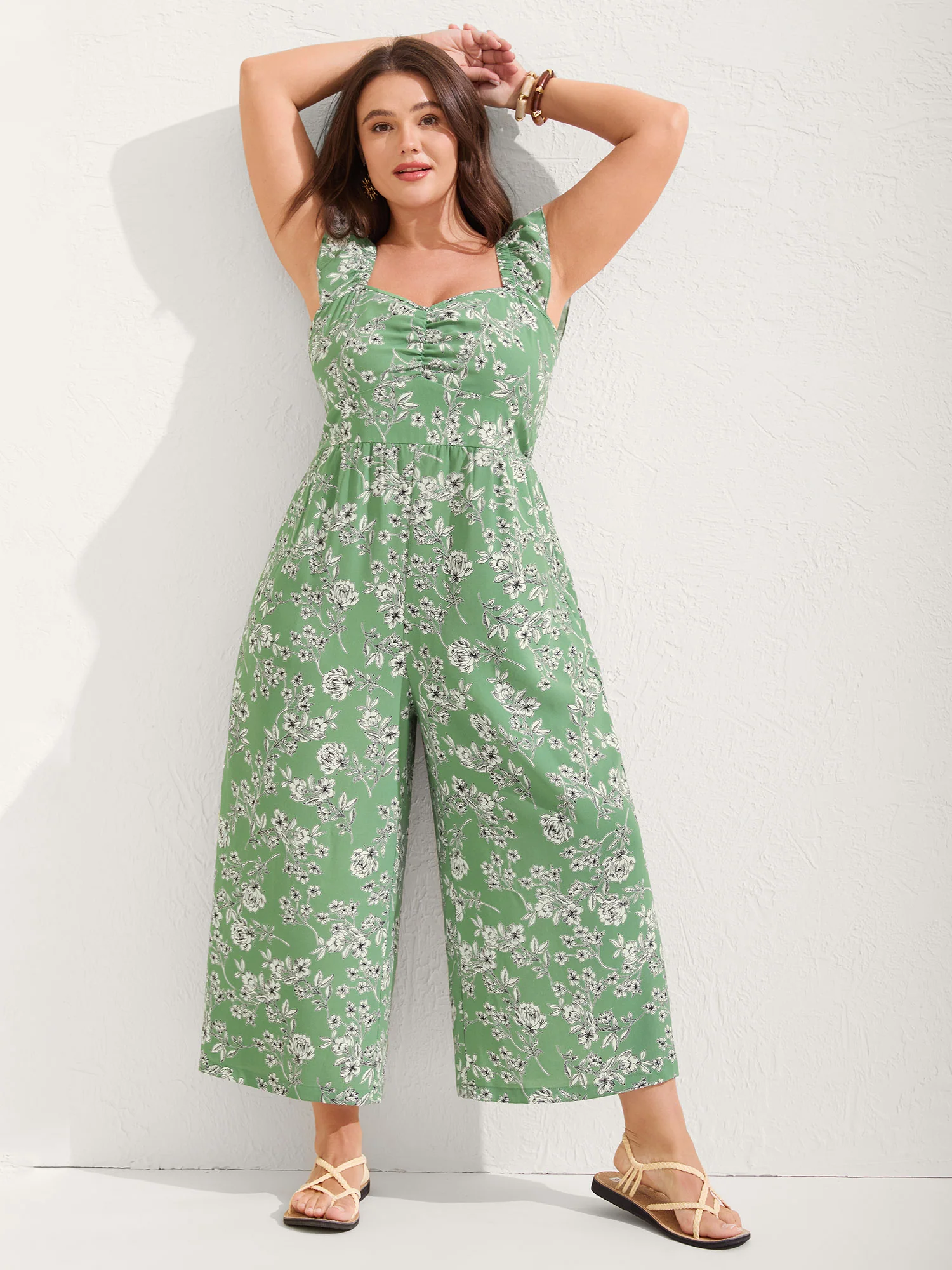 Floral Print Ruched Flutter Detail Jumpsuit - Image 2
