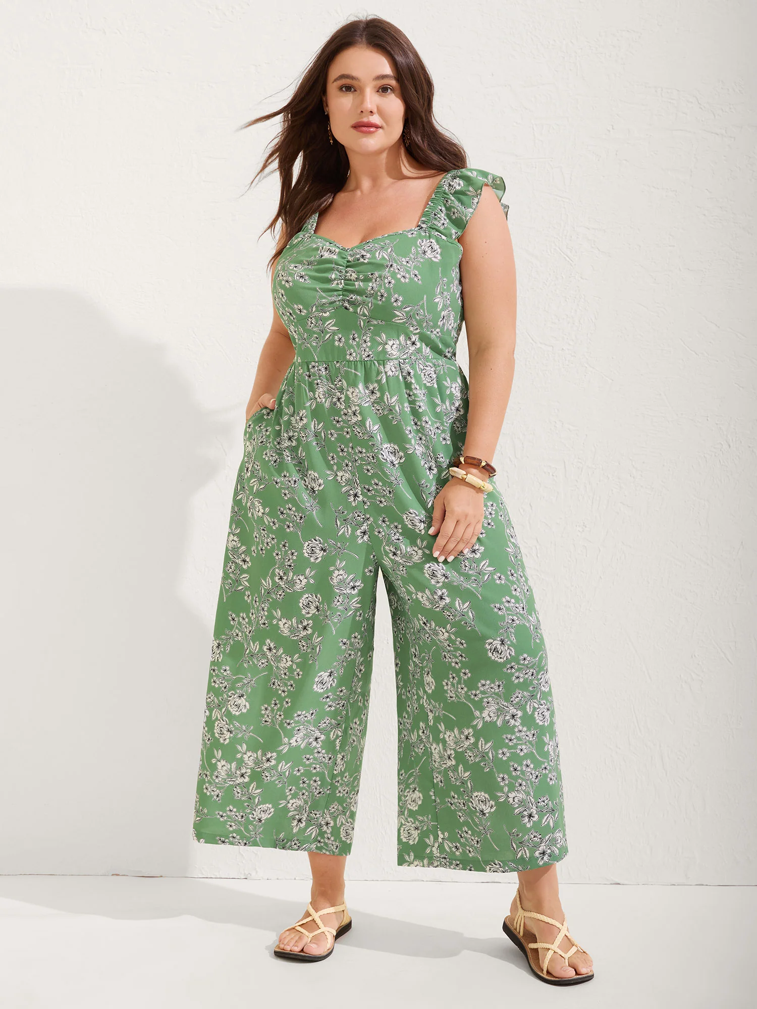 Floral Print Ruched Flutter Detail Jumpsuit - Image 3