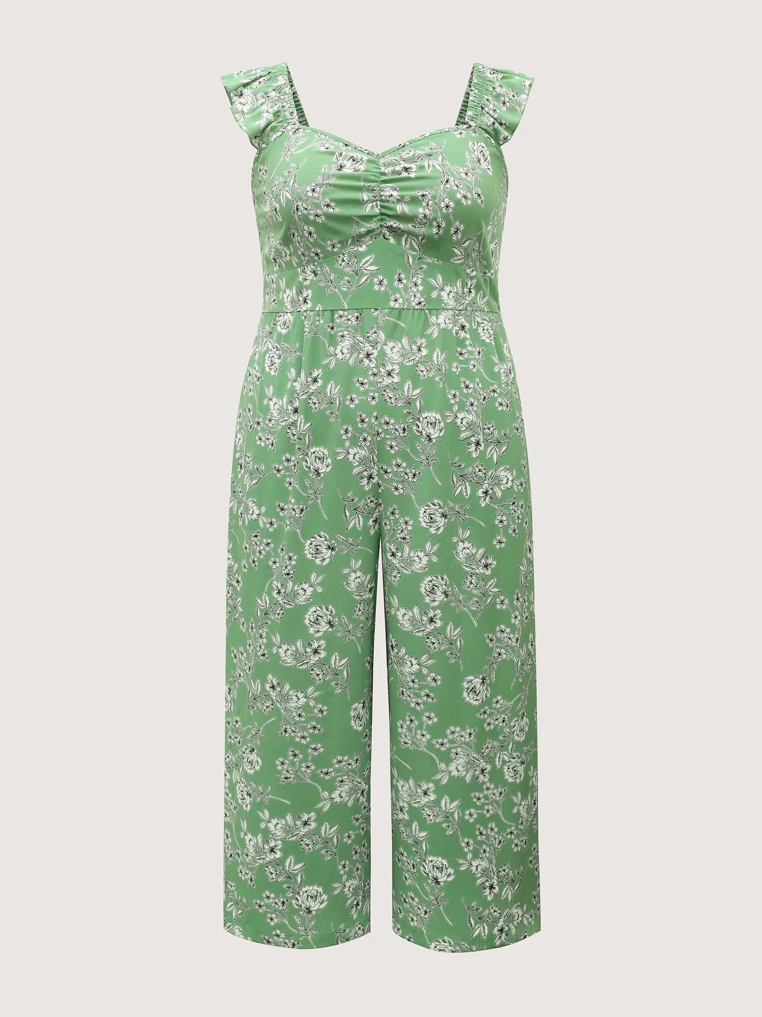 Floral Print Ruched Flutter Detail Jumpsuit - Image 7
