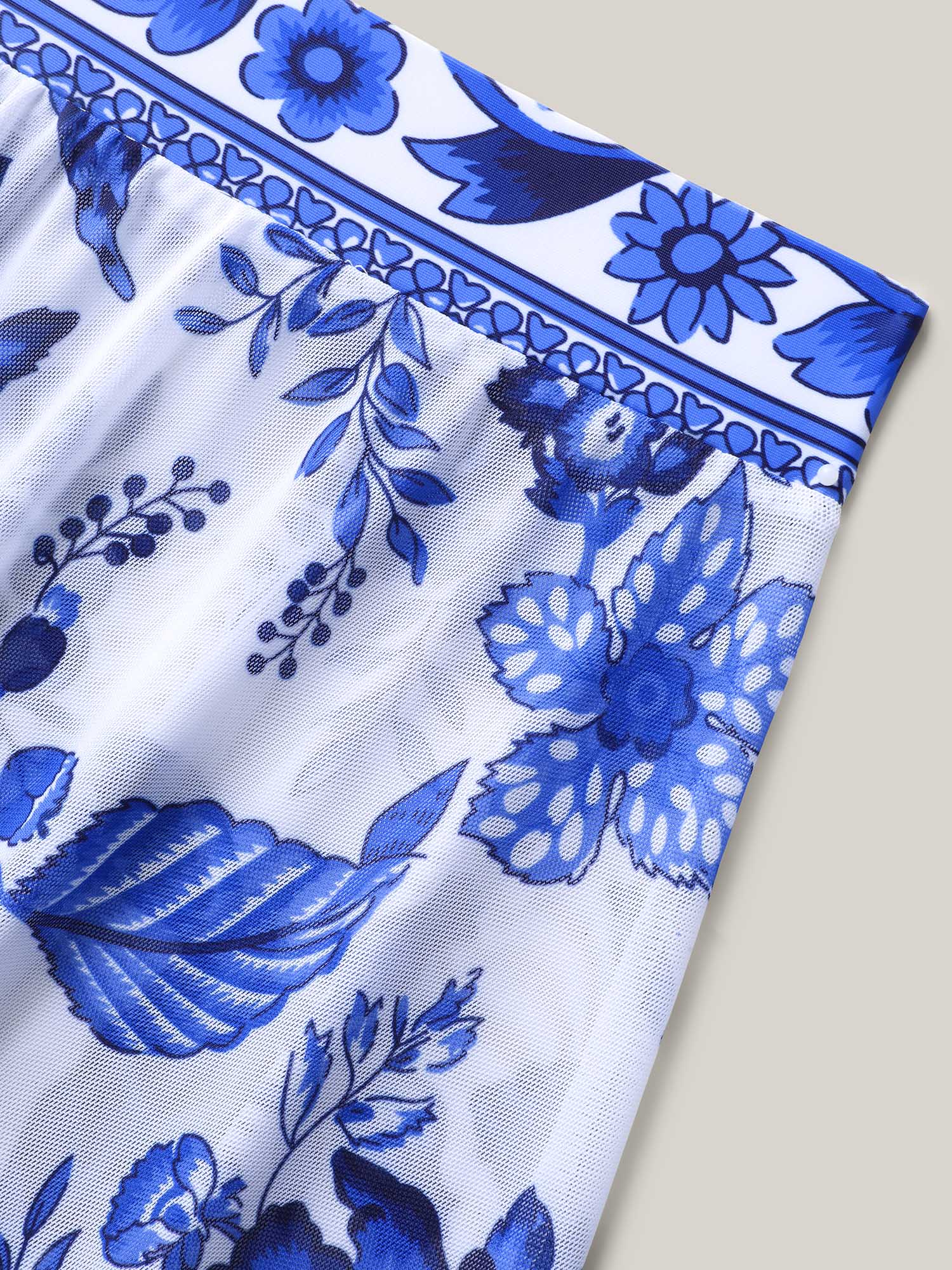 Two-Piece Floral Print Ruched Mesh Swimsuit, Sarong - Image 10