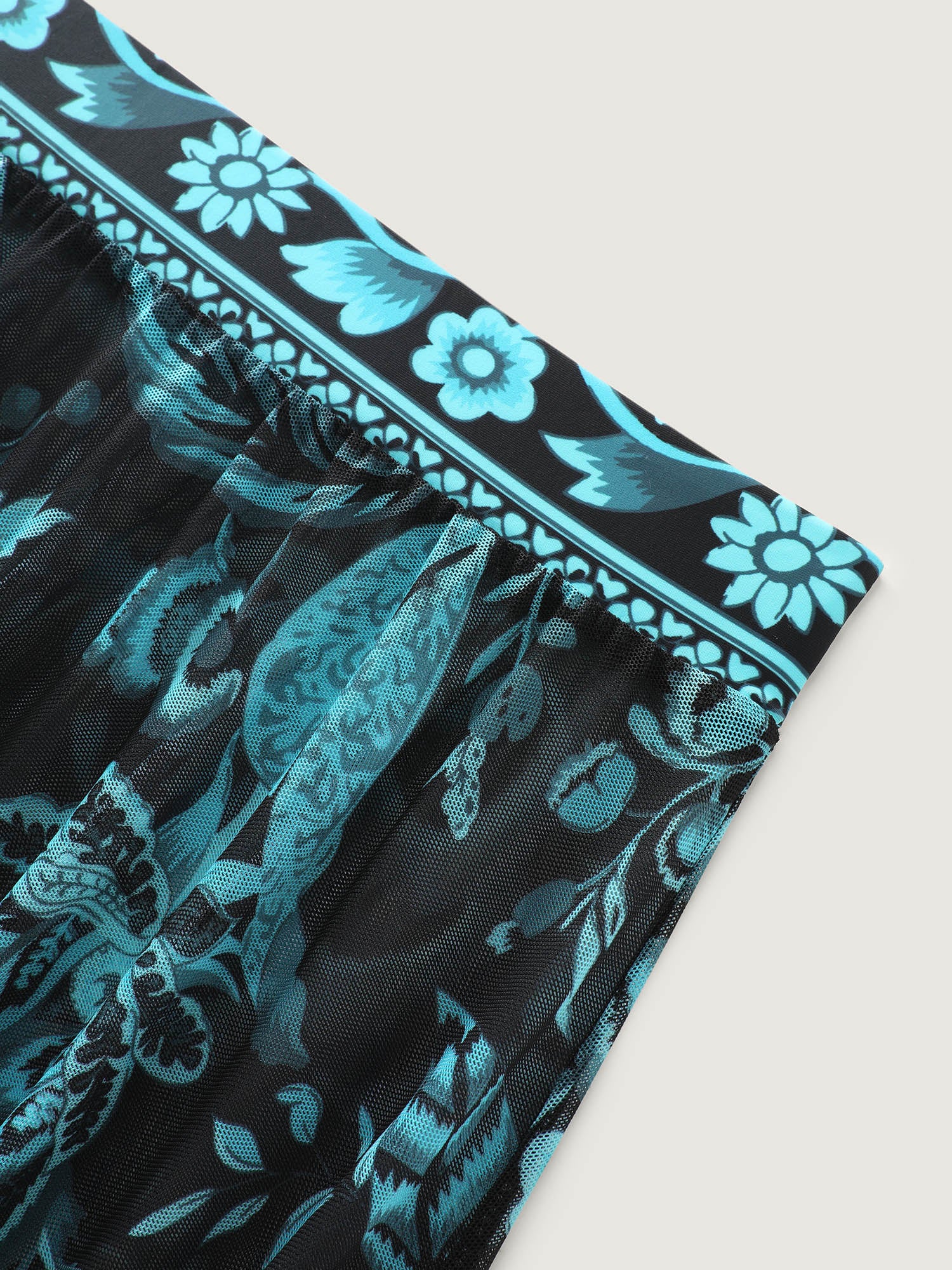 Two-Piece Floral Print Ruched Mesh Swimsuit, Sarong - Image 19