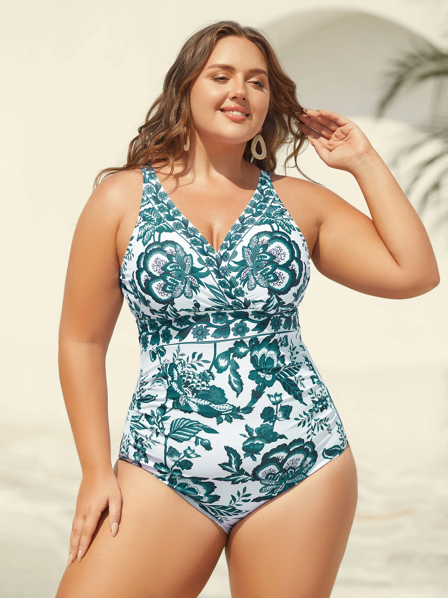 Two-Piece Floral Print Ruched Mesh Swimsuit, Sarong - Image 45