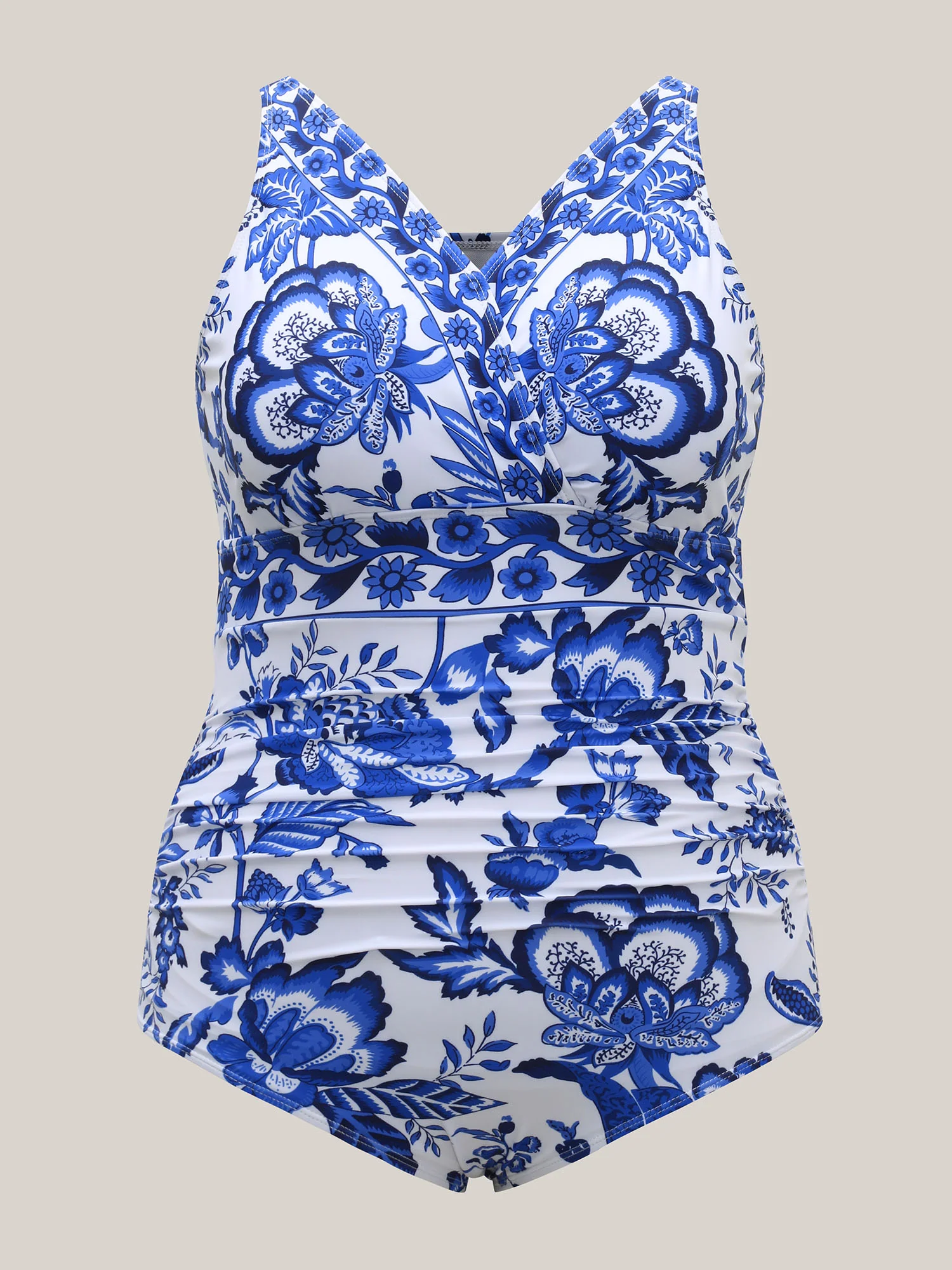 Two-Piece Floral Print Ruched Mesh Swimsuit, Sarong - Image 7