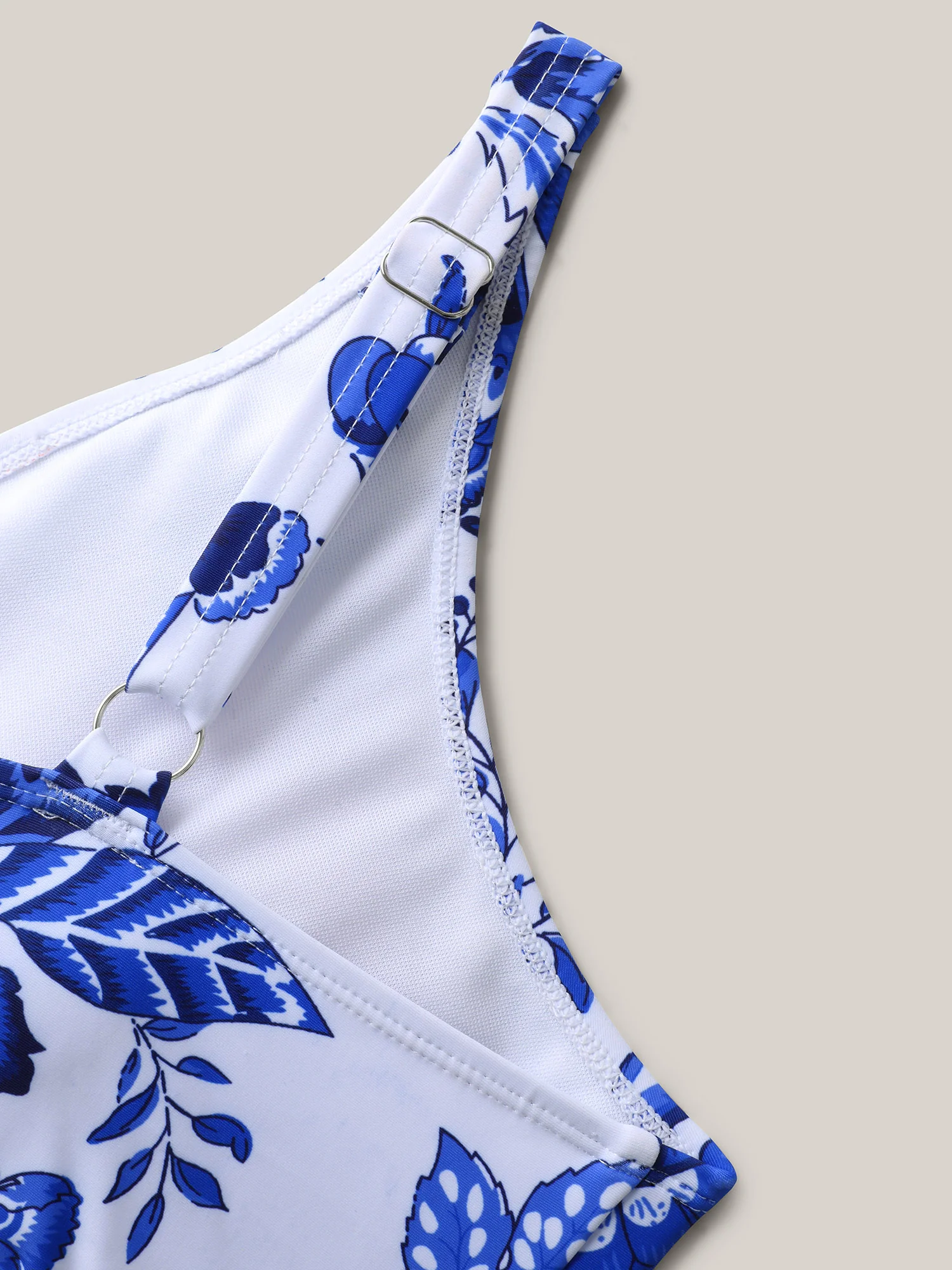 Two-Piece Floral Print Ruched Mesh Swimsuit, Sarong - Image 9