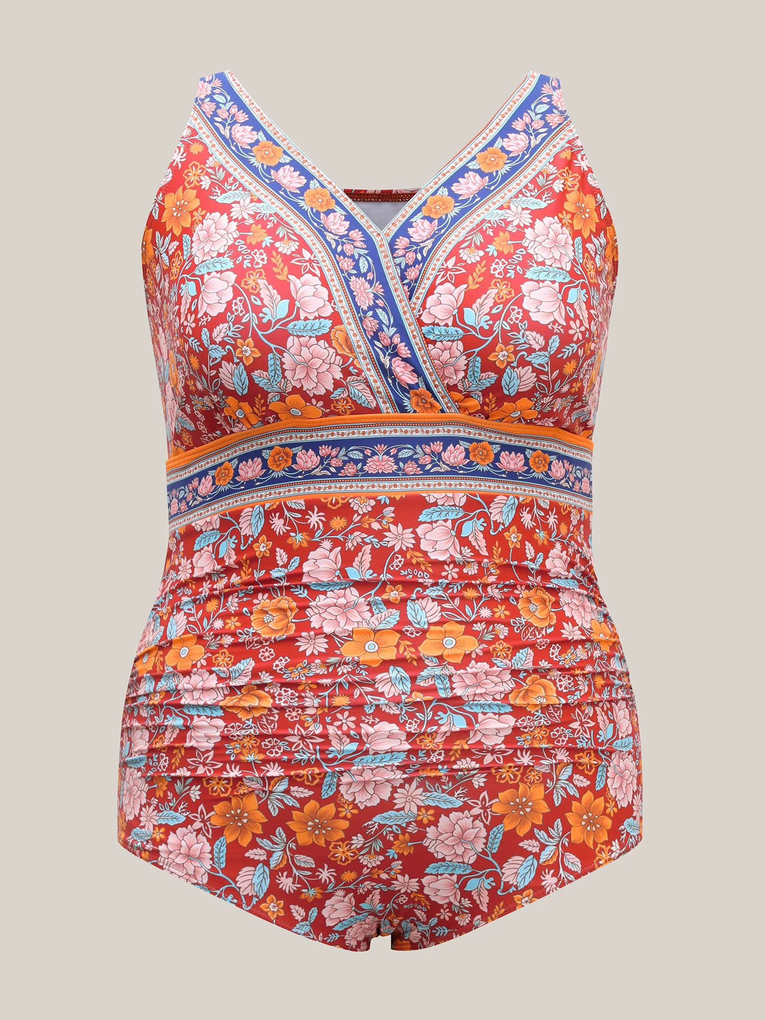 Floral Print Ruched One-Piece Swimsuit - Image 5