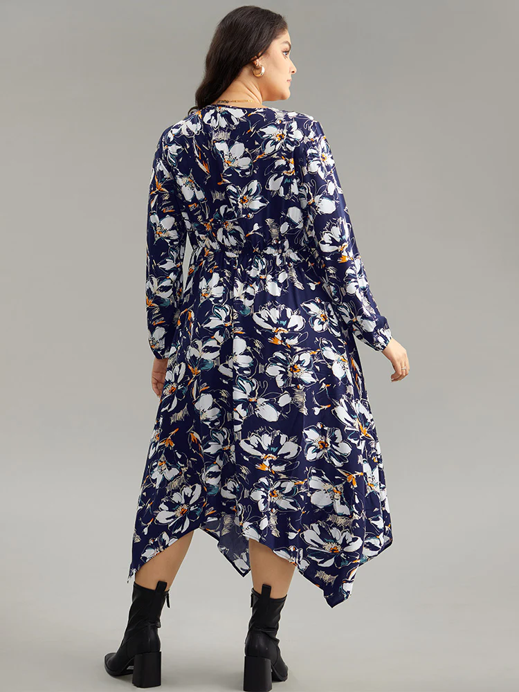 Floral Print Ruched Plicated Detail Dress - Image 2