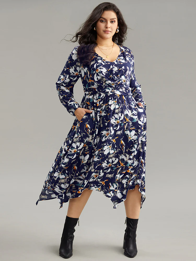 Floral Print Ruched Plicated Detail Dress - Image 3
