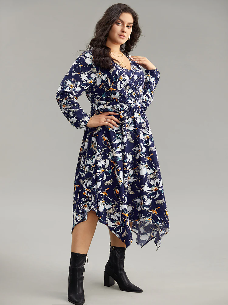 Floral Print Ruched Plicated Detail Dress - Image 5