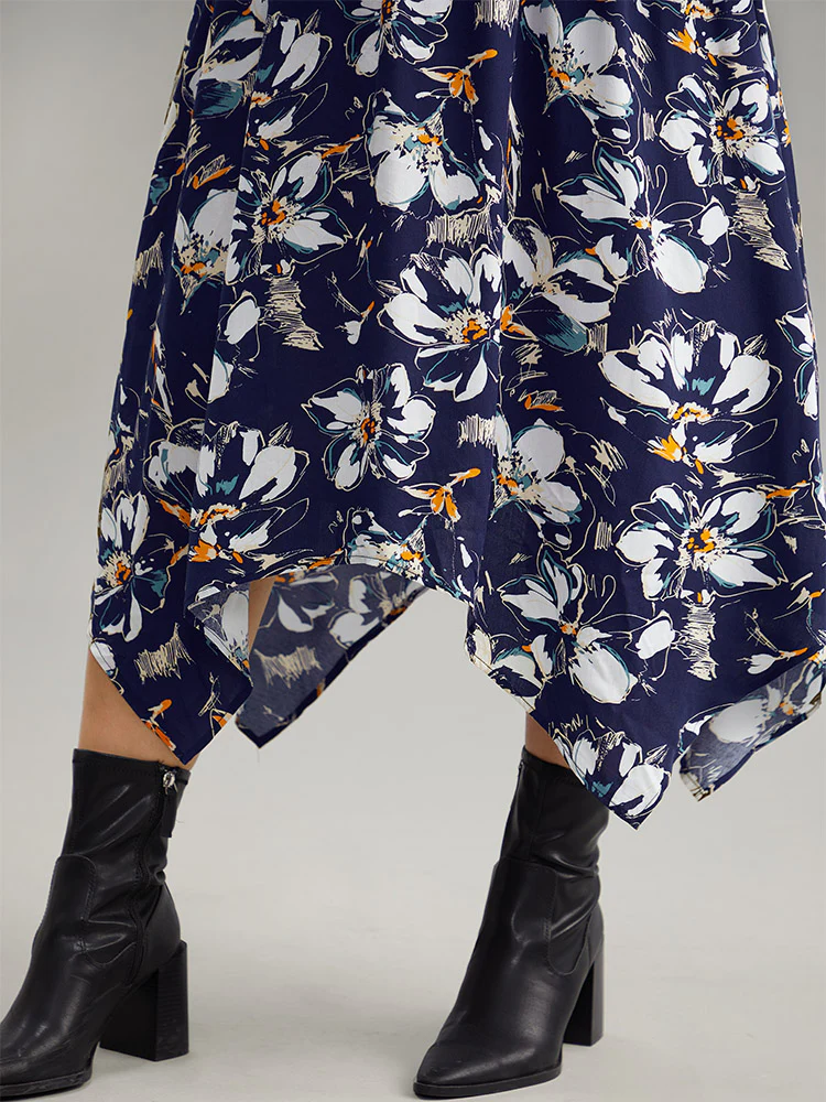 Floral Print Ruched Plicated Detail Dress - Image 8