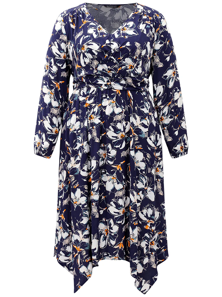 Floral Print Ruched Plicated Detail Dress - Image 9