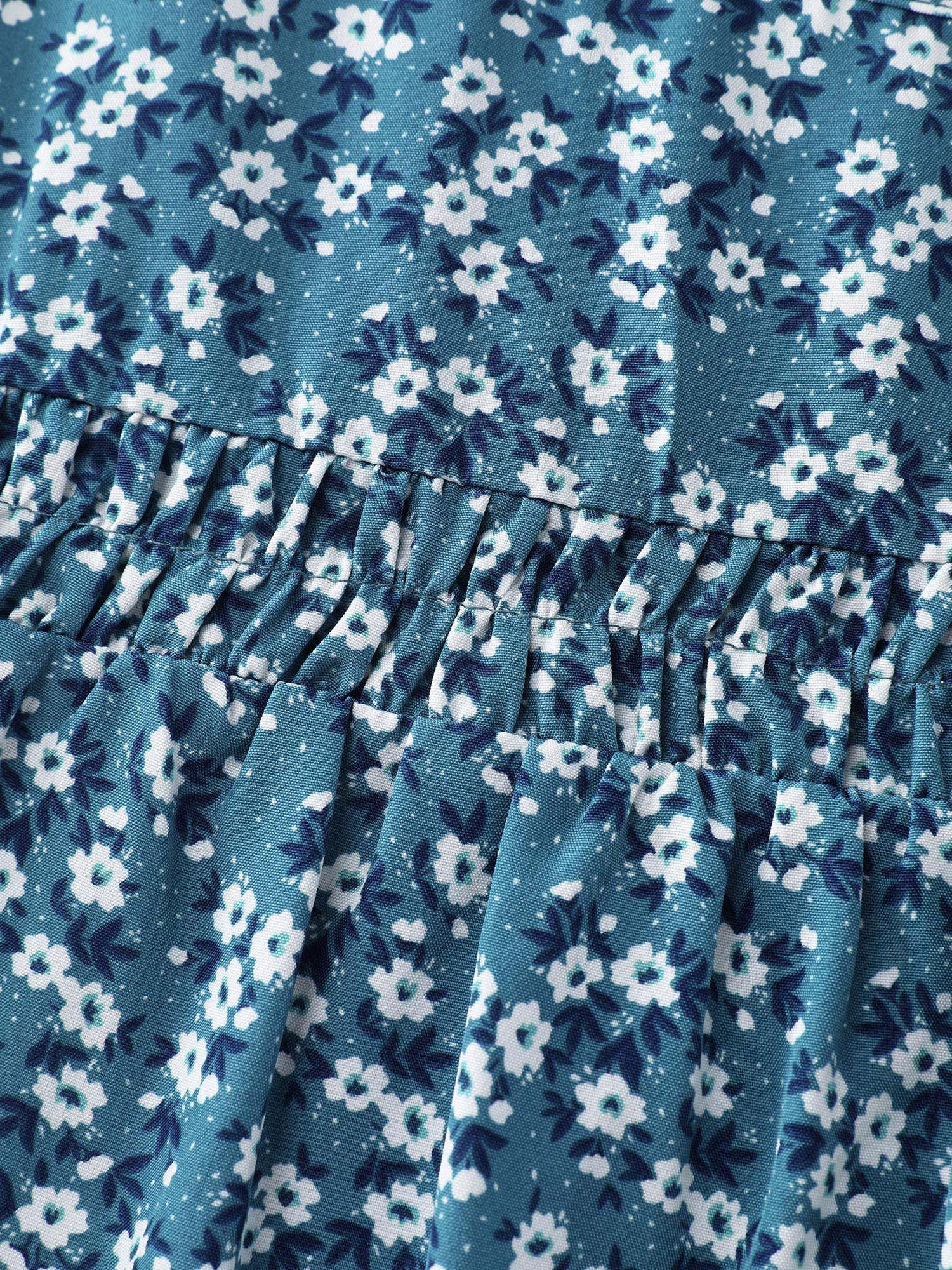 Floral Print Ruched Round Neck Blouse - Image 5