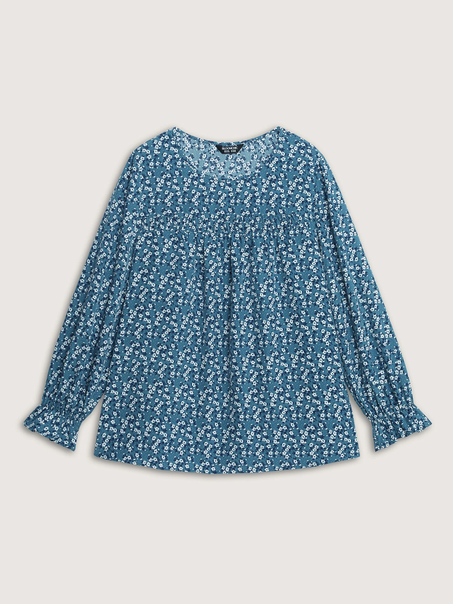 Floral Print Ruched Round Neck Blouse - Image 7